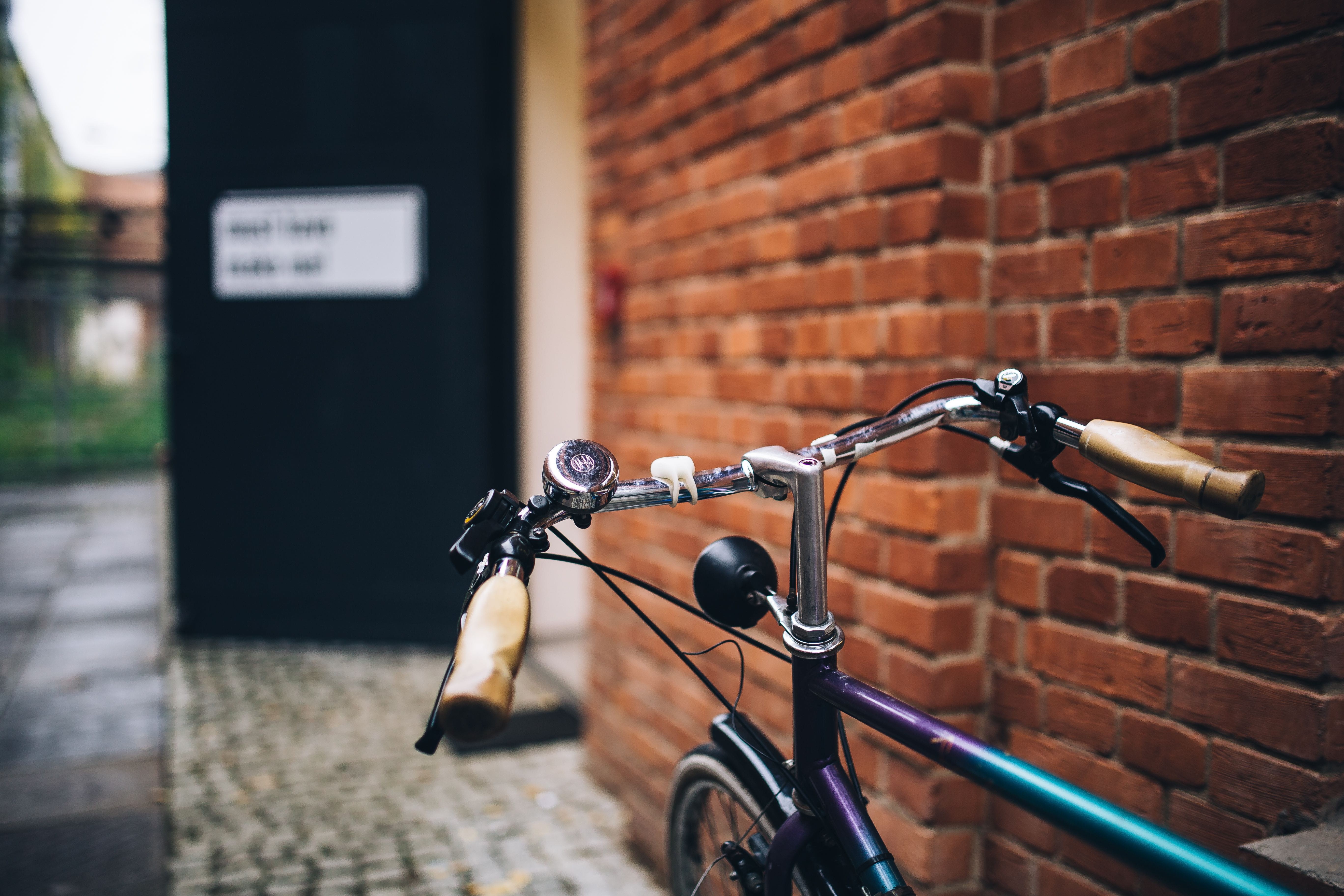 day, wall - building feature, factory, handlebar, parking, bucket, wheel, outdoors, red, old-fashioned, urban Scene, gallery, city Life, brick wall, stationary, HD Wallpaper
