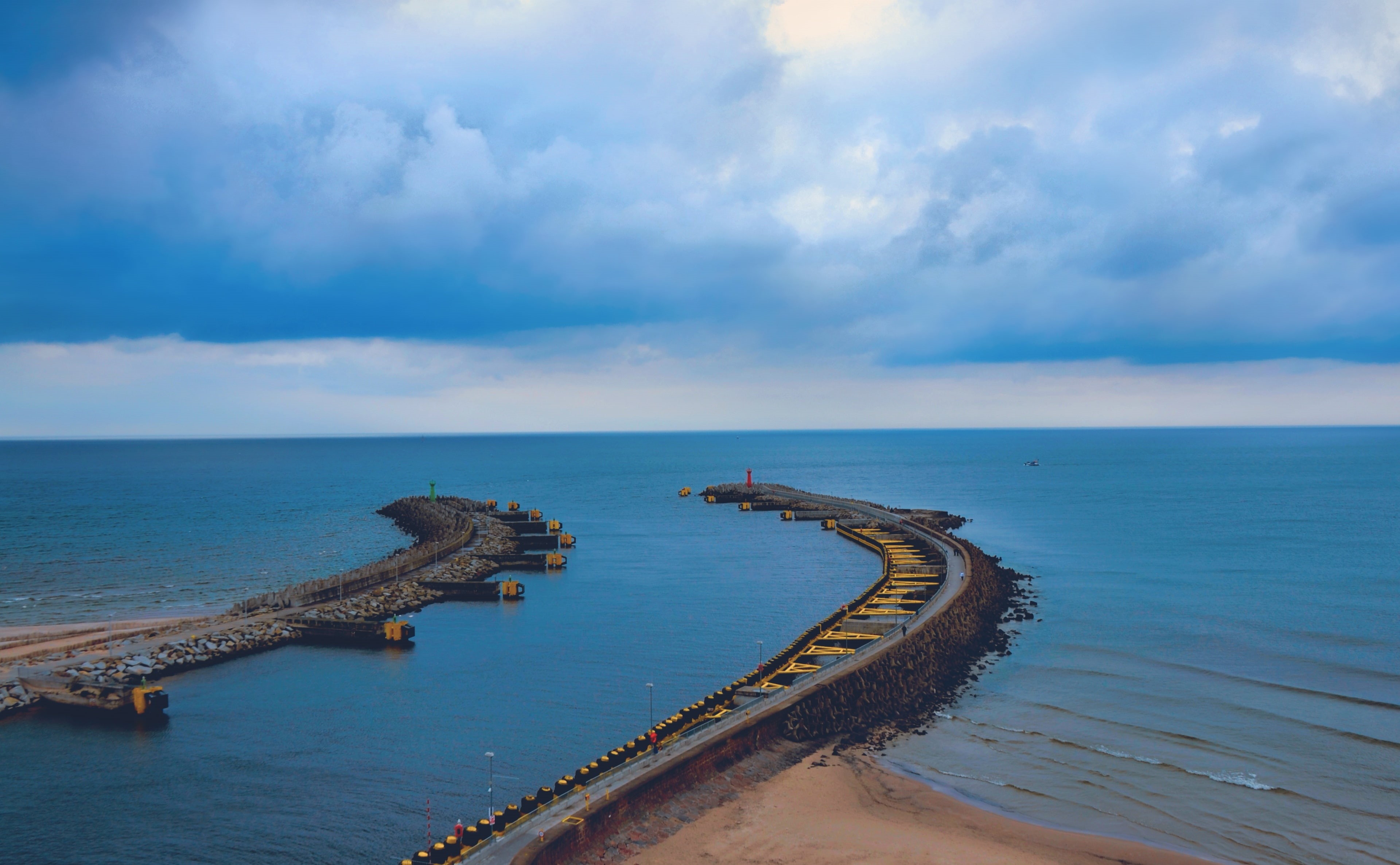 Baltic Sea, transportation, day, bridge, entrance, sea, water, tranquil scene, Beach, horizon over water, nature, scenics - nature, suspension, no people, HD Wallpaper