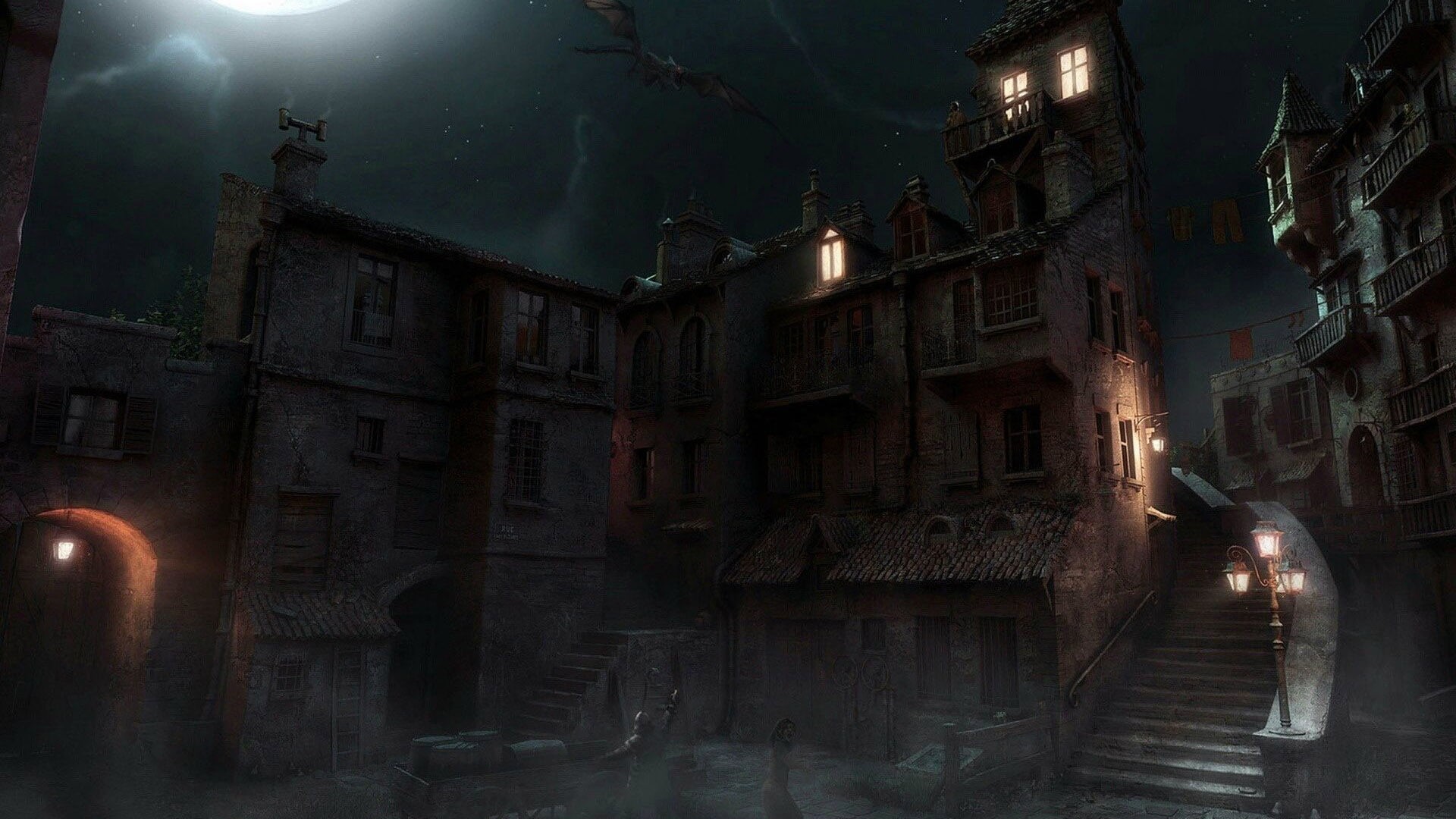 modern, spooky, town, warehouse, ominous, exterior, street, night, business, city, dark, home, illuminated, door, industry, lighting equipment, outdoors, HD Wallpaper