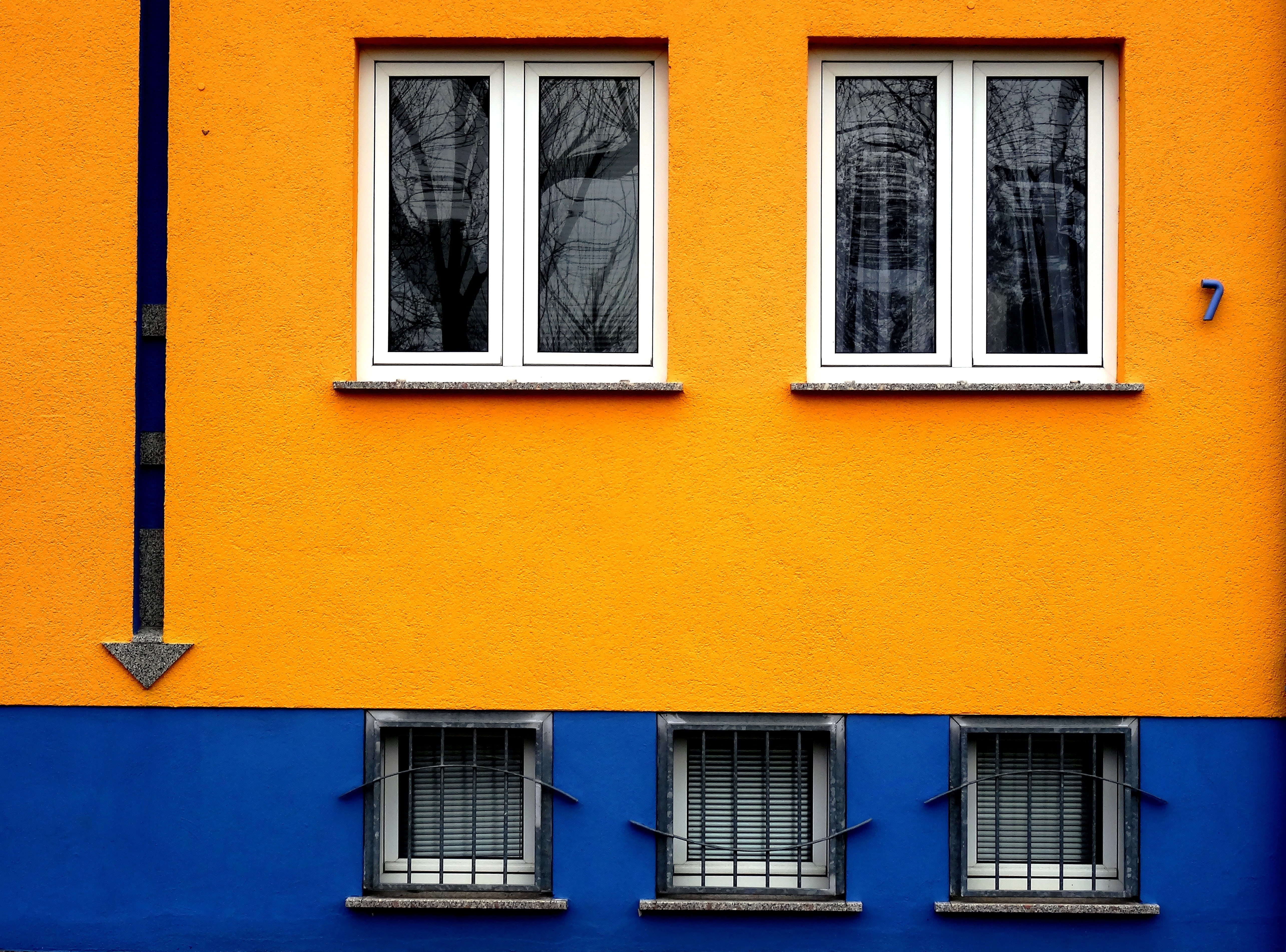 building, window frame, orange color, window, yellow, wall - building feature, sliding, white, side by side, glass, city, wall, full frame, outdoors, color, HD Wallpaper