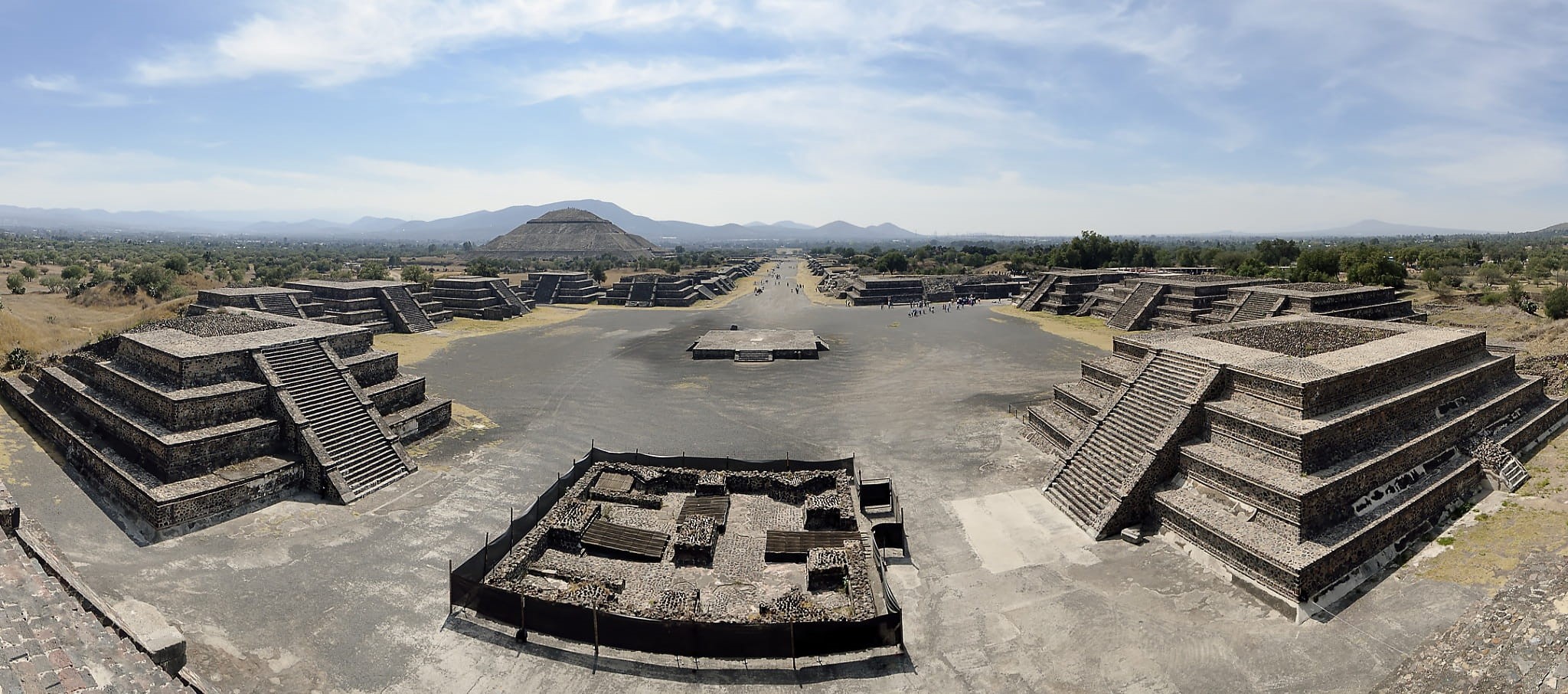 panorama, 1080P, outdoors, no people, central america, the past, building exterior, history, panoramic image, cloud - sky, teotihuacan, high angle view, HD Wallpaper