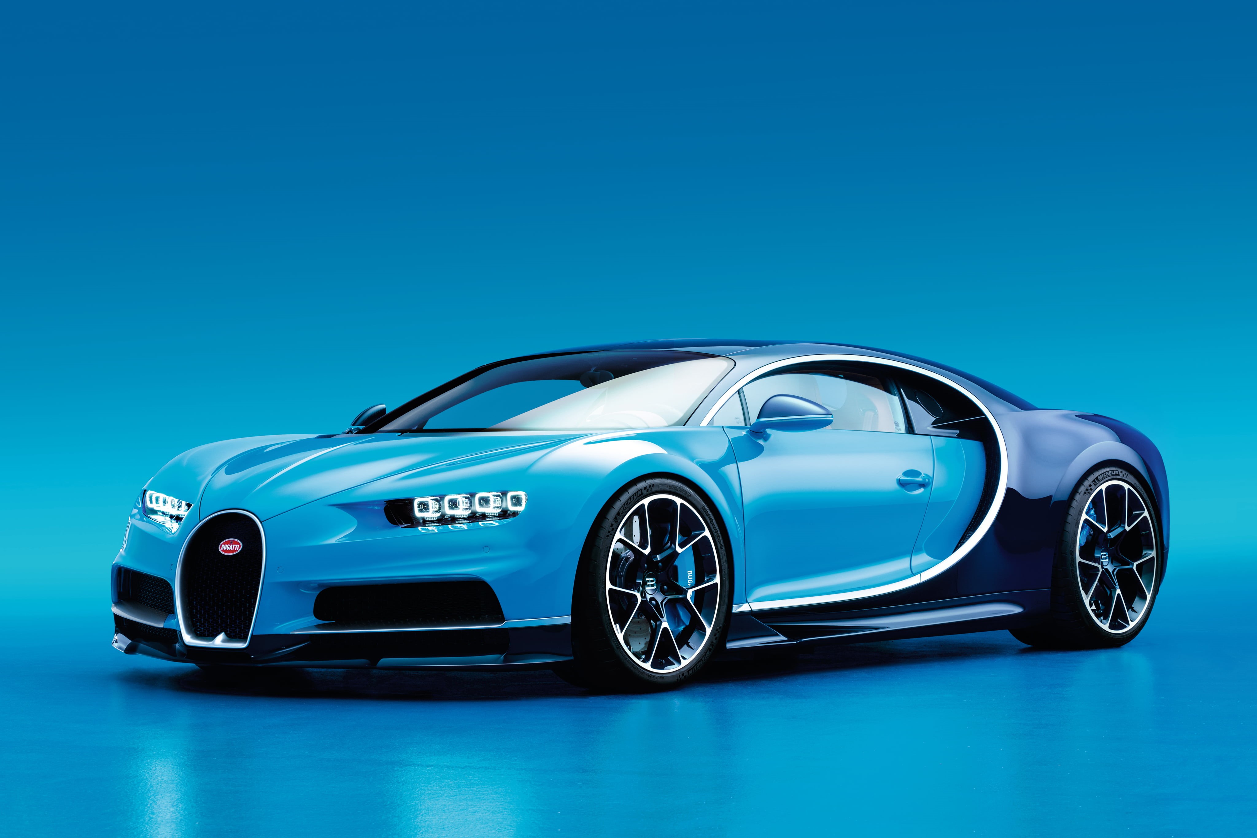 front View, blue, veyron, silver colored, wealth, chiron, coupe, car, speed, land Vehicle, mode of transportation, shiny, concept Car, bugatti, power, studio shot, HD Wallpaper