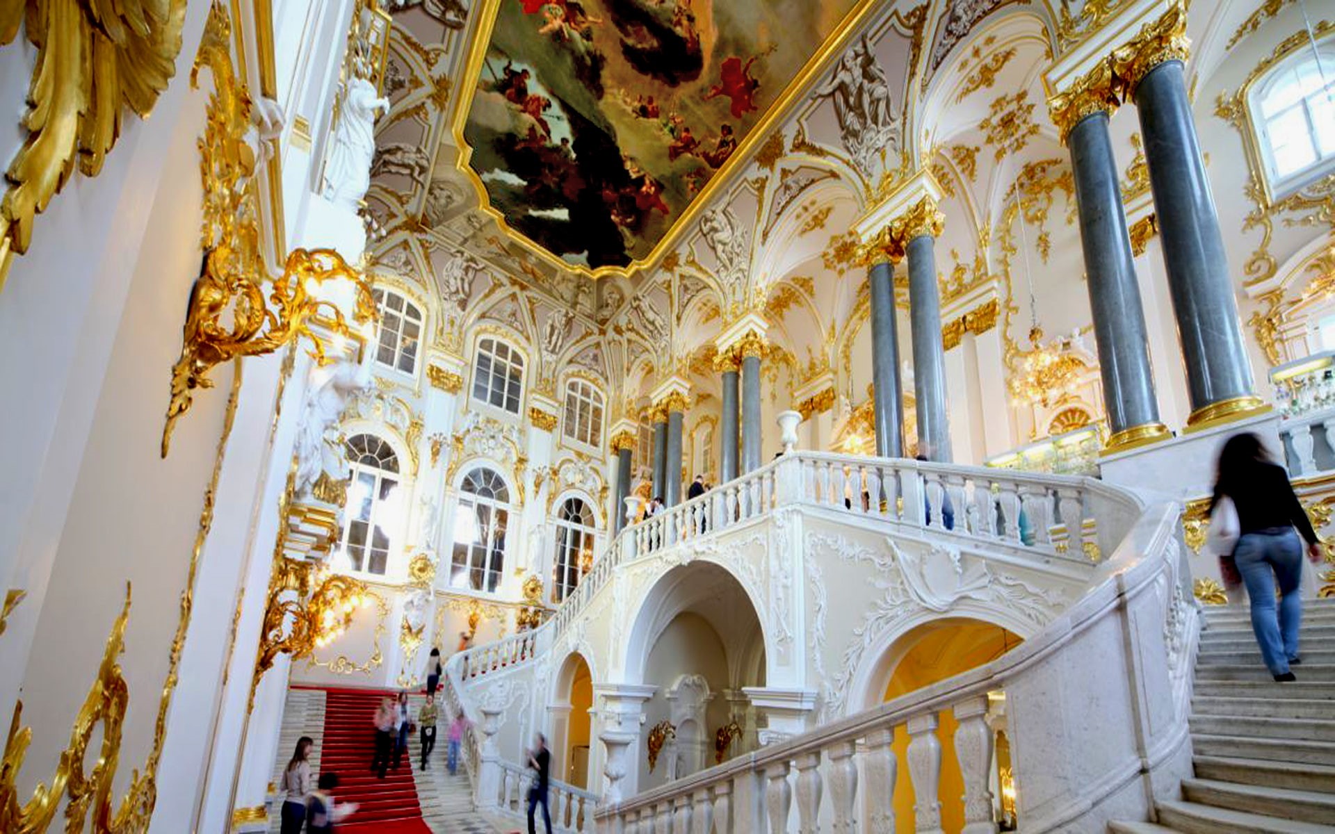 stairs, 1080P, st, petersburg, inside, museum, hermitage, HD Wallpaper