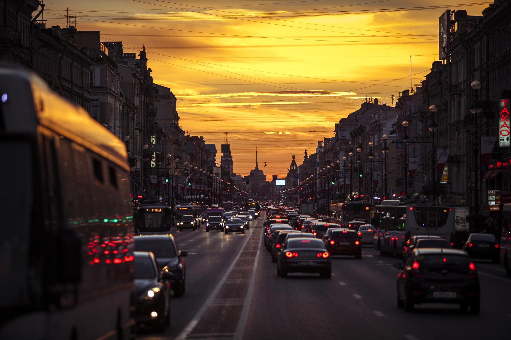 Peter, evening, St. Petersburg, street, petersburg, spb, st, Russia, traffic, Nevsky Prospect street, cars, 1080P, HD Wallpaper