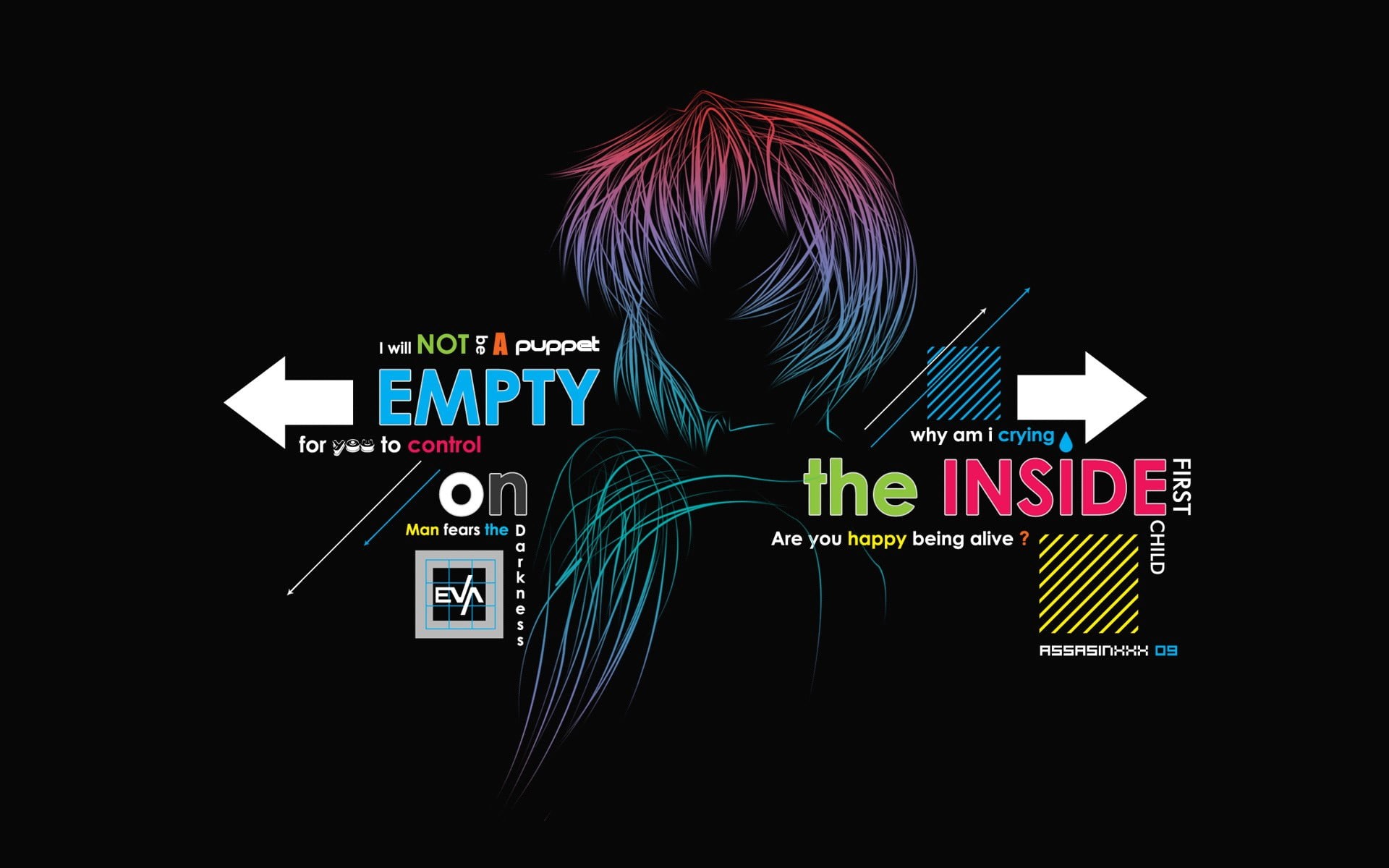 multi colored, inside, glowing, blue hair, indoors, illuminated, studio shot, night, art and craft, empty, black background, neon, western script, close-up, HD Wallpaper
