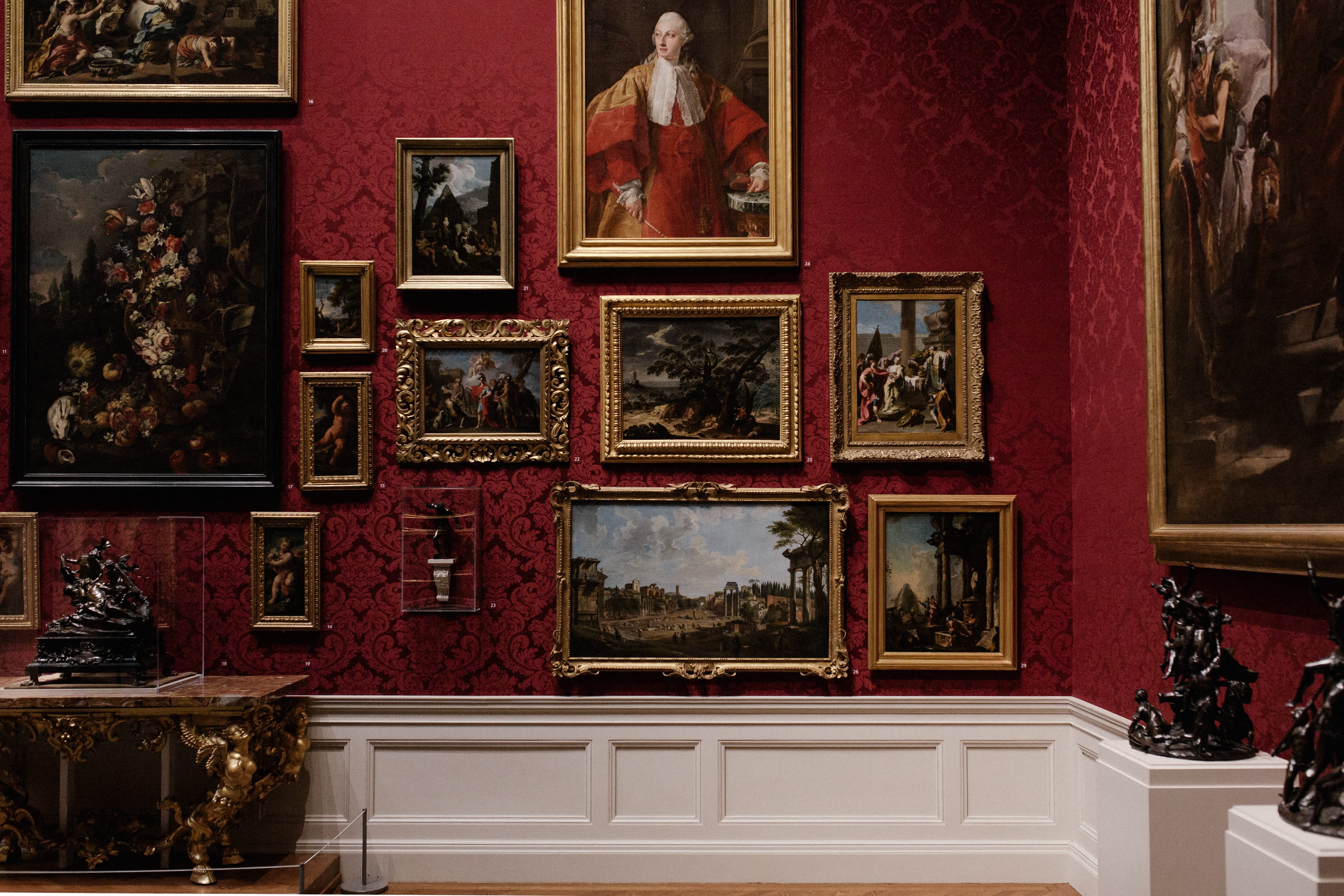 no people, sculptures, large group of objects, human representation, arrangement, art exhibition, picture frame, indoors, exhibition, architecture, collection, HD Wallpaper