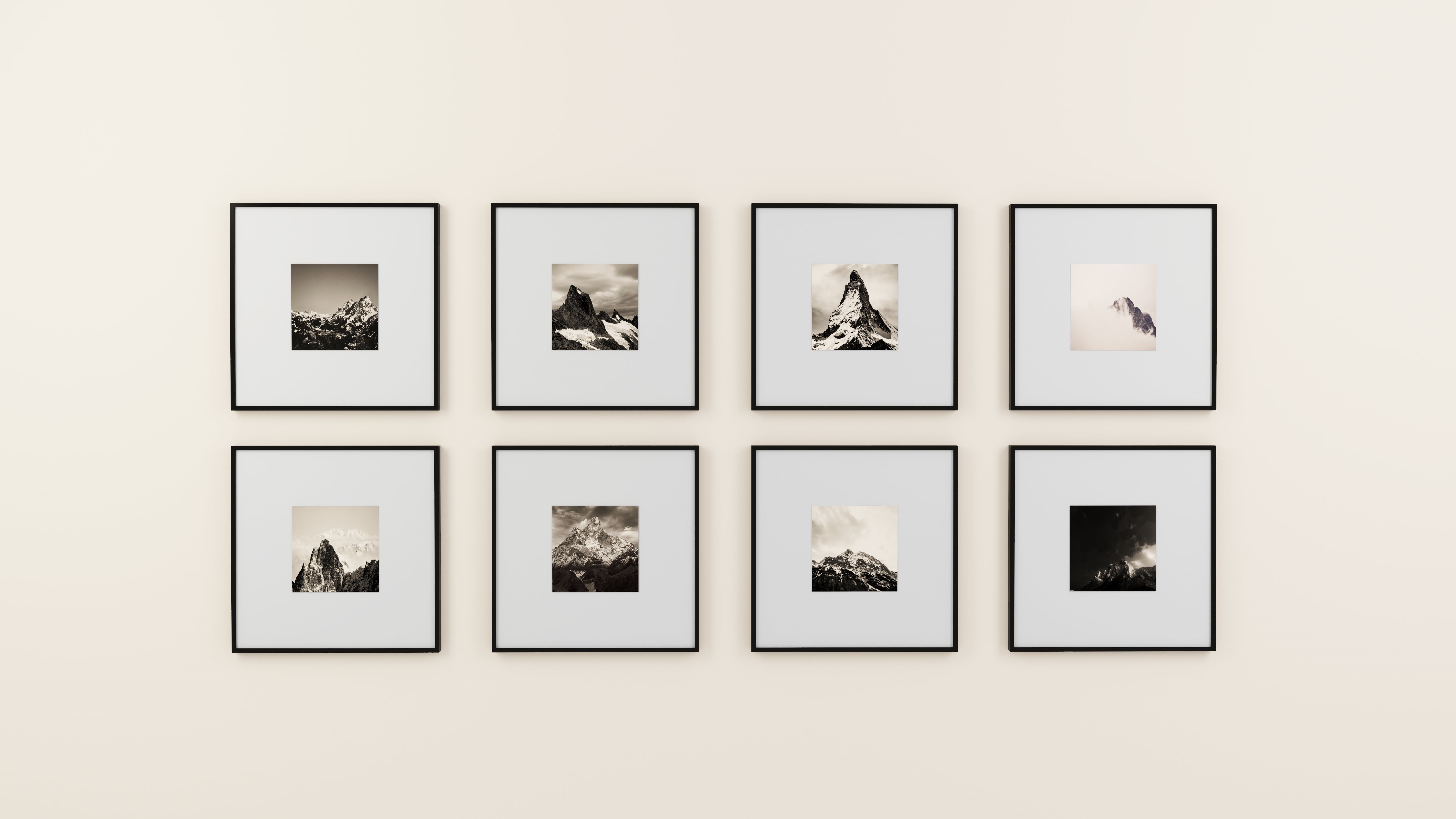exhibition, pattern, paintings, variation, studio shot, white background, display, mountains, side by side, museum, retro, art, large group of objects, HD Wallpaper