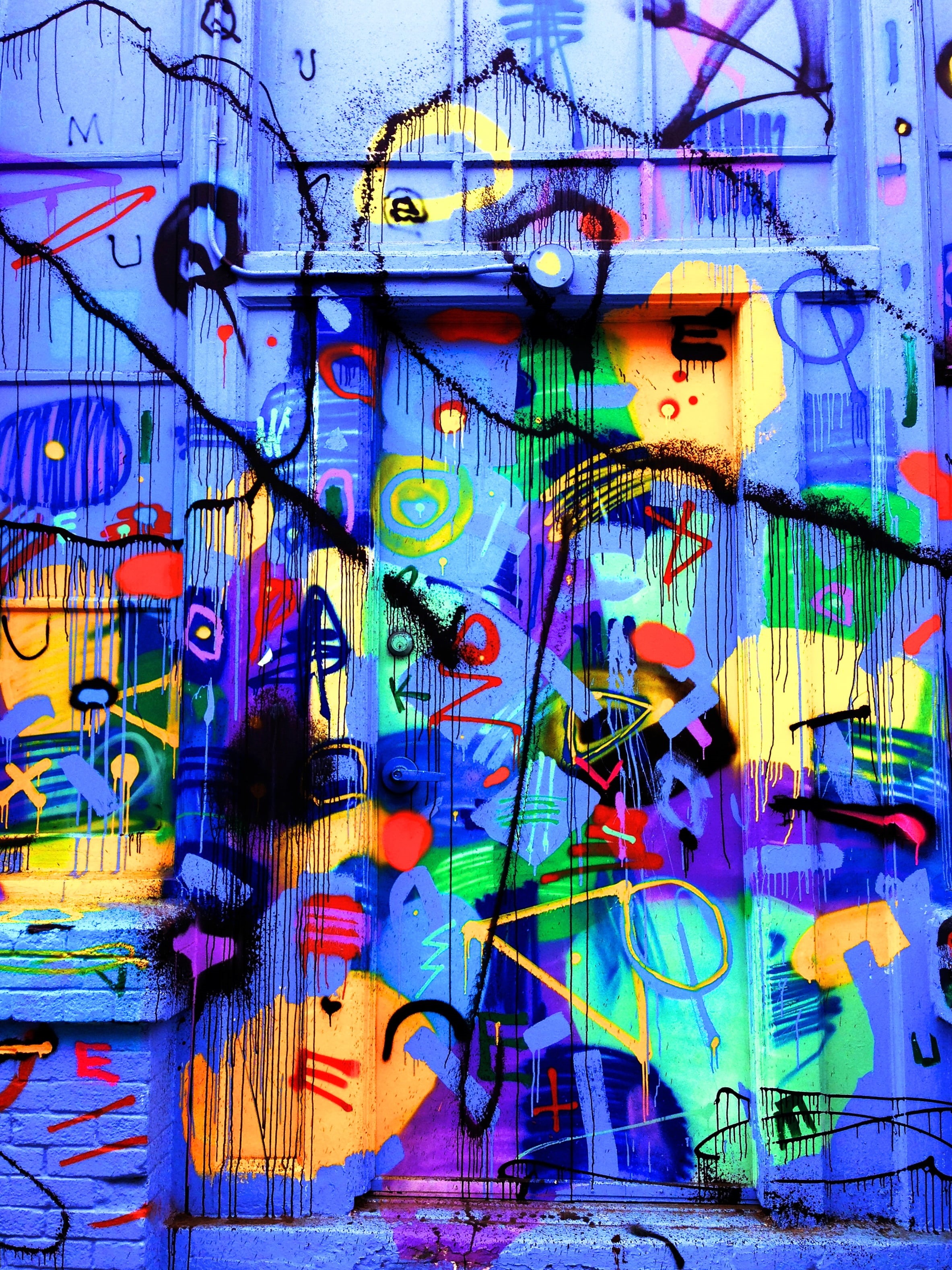 blue, colorful, art, no people, multi colored, art and craft, street art, vitality, architecture, bright, outdoors, vibrant color, arts culture and entertainment, Phone HD Wallpaper