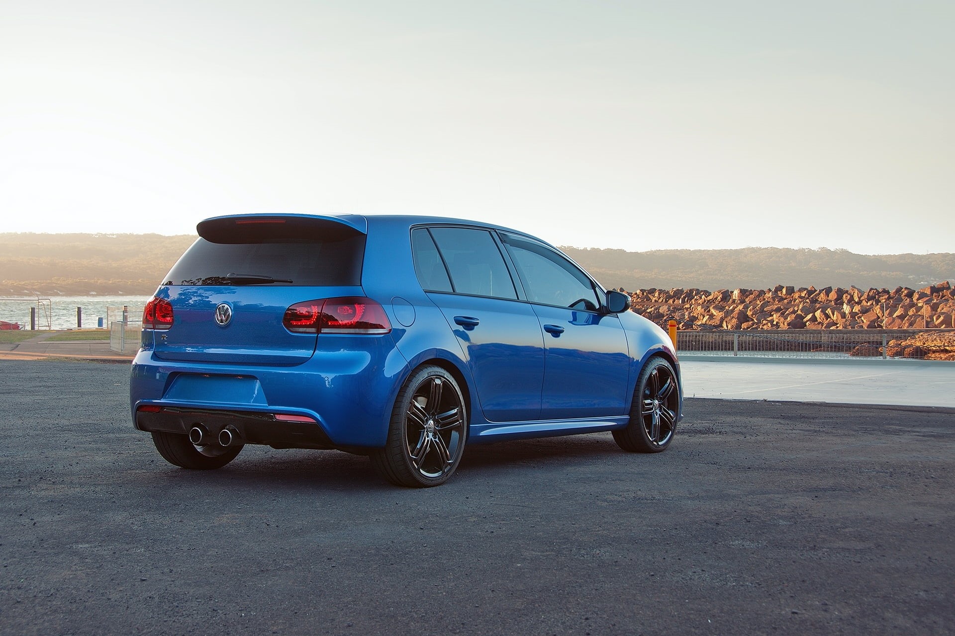 Volkswagen Golf, Photography, stationary, motor vehicle, Rising Blue, day, sunlight, clear sky, door, motion, Car Photography, land vehicle, 1080P, cars, HD Wallpaper