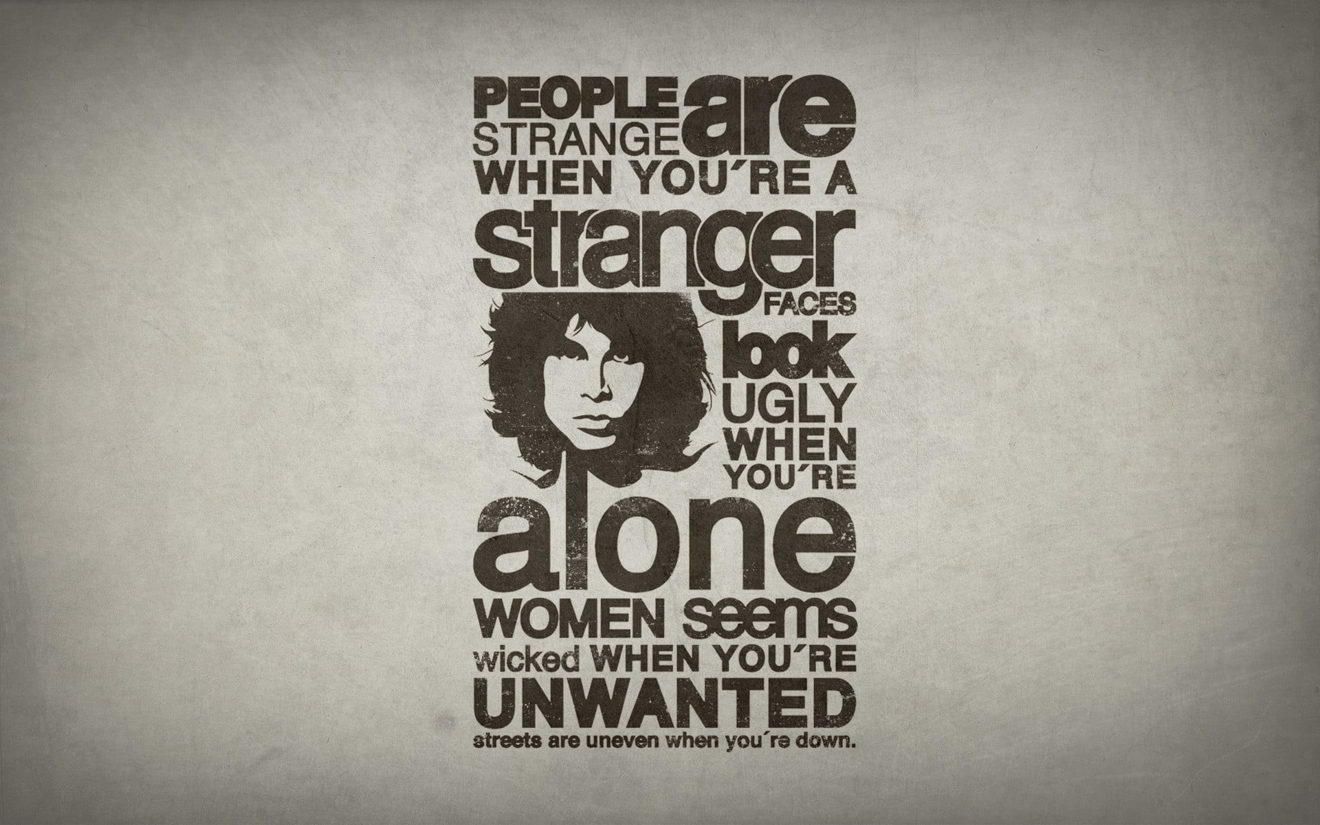 transfer print, The Doors (Music), studio shot, indoors, white background, vignette, typography, quote, no people, People Are Strange, auto post production filter, HD Wallpaper