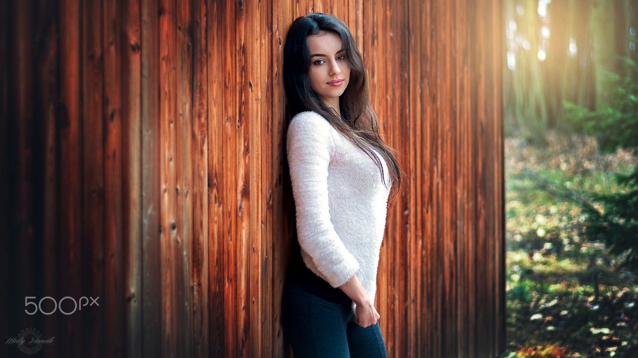model, 1080P, leggings, women, long hair, brunette, Maty Hanák, sweater, HD Wallpaper