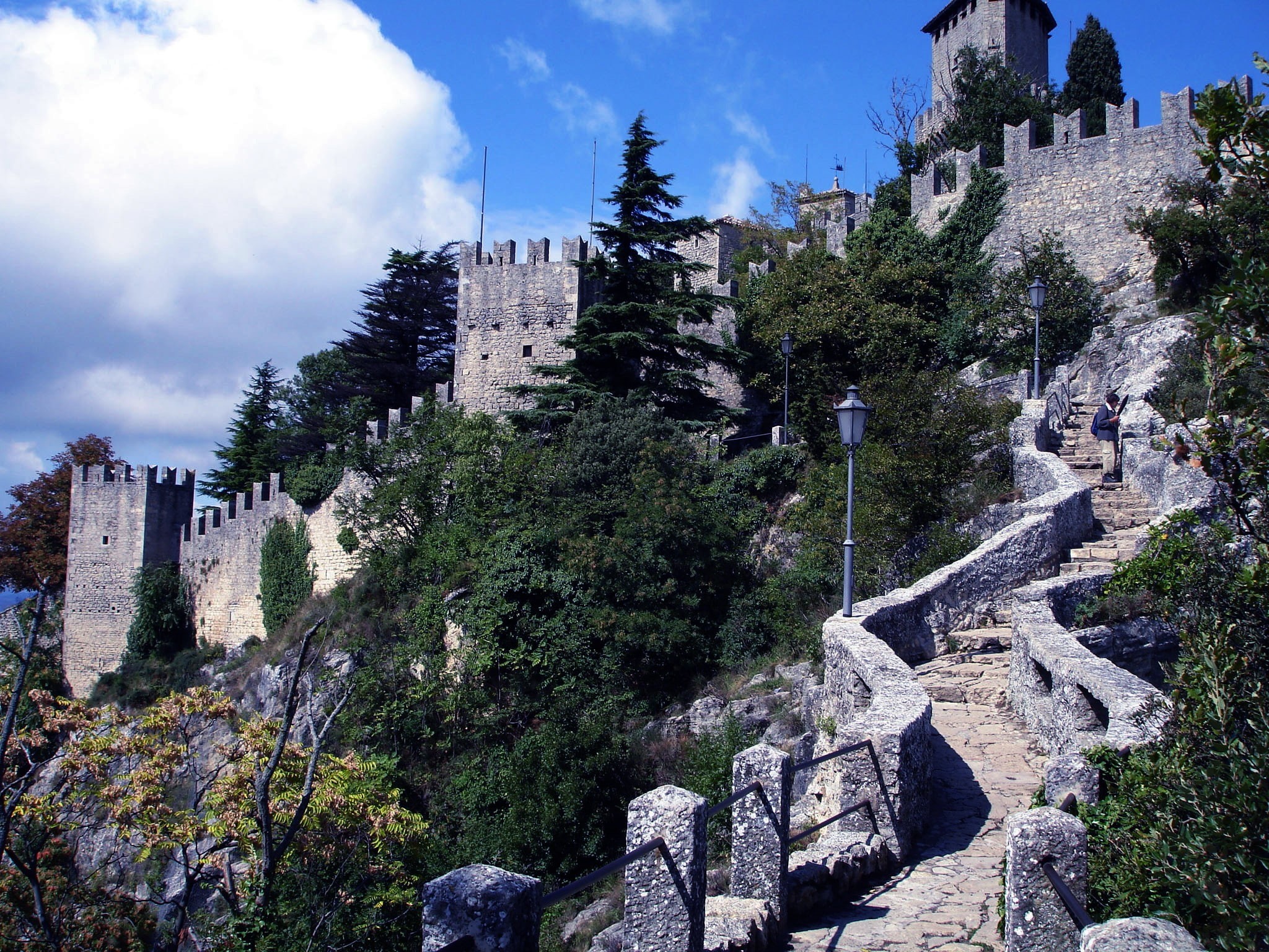built structure, the past, architecture, tree, building, history, nature, cloud - sky, stairs, the middle ages, sky, wall, city, castle, plant, San Marino, HD Wallpaper