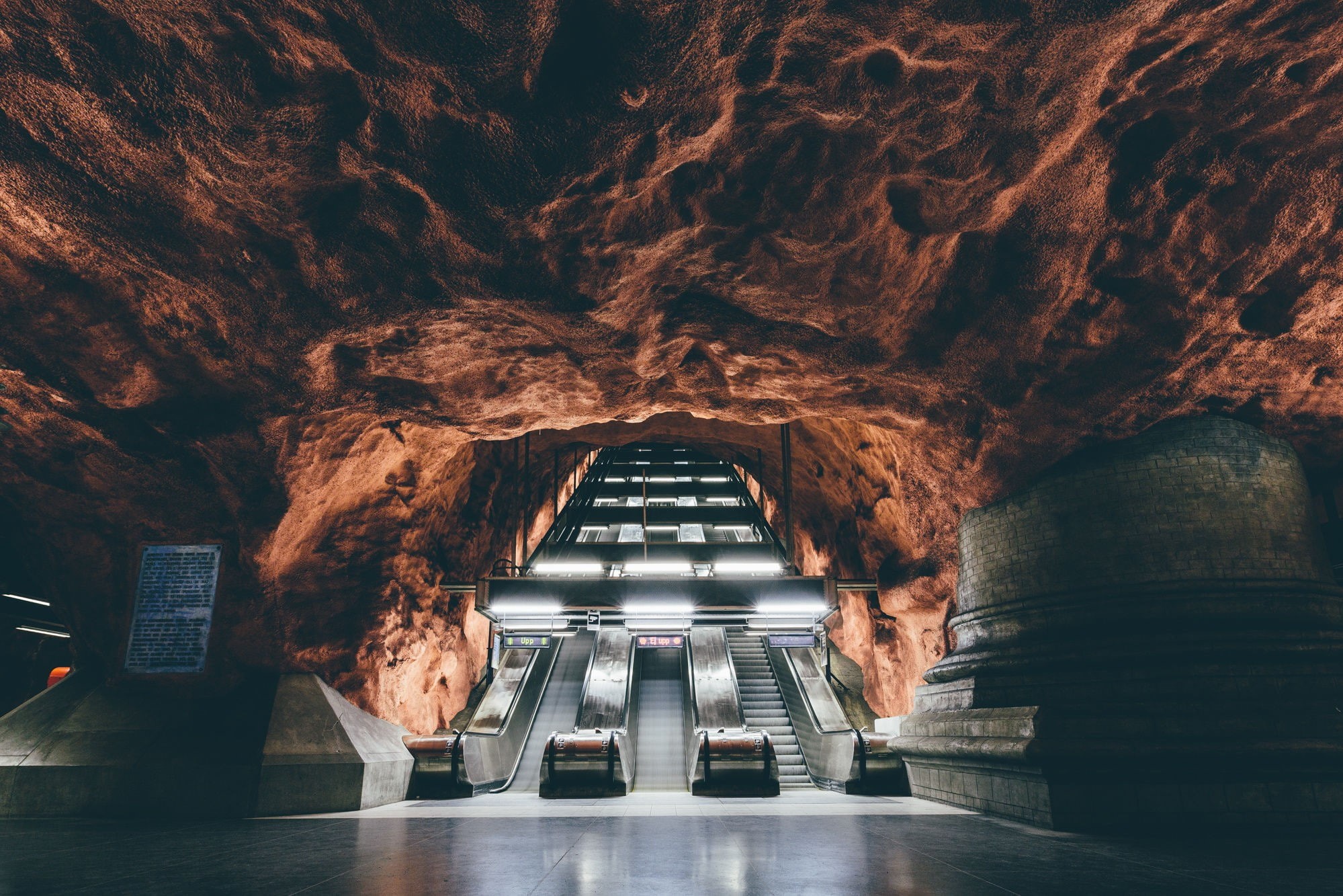 rock formation, underground, rock, Sweden, 1080P, escalator, subway, Stockholm, HD Wallpaper