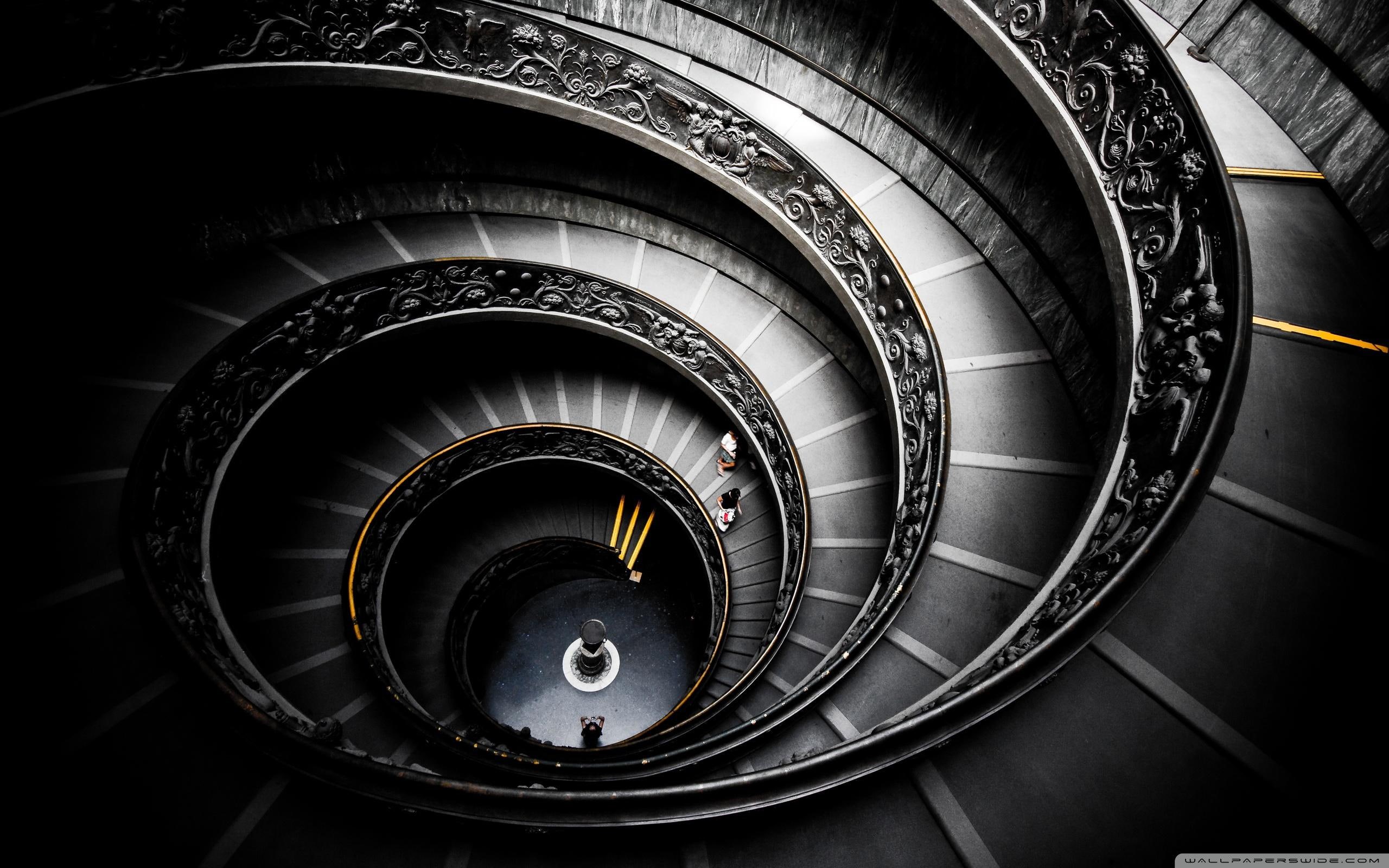 swirly, 2K, museums, glazed, spiral, vatican, black, long, high, animals, stairs, HD Wallpaper