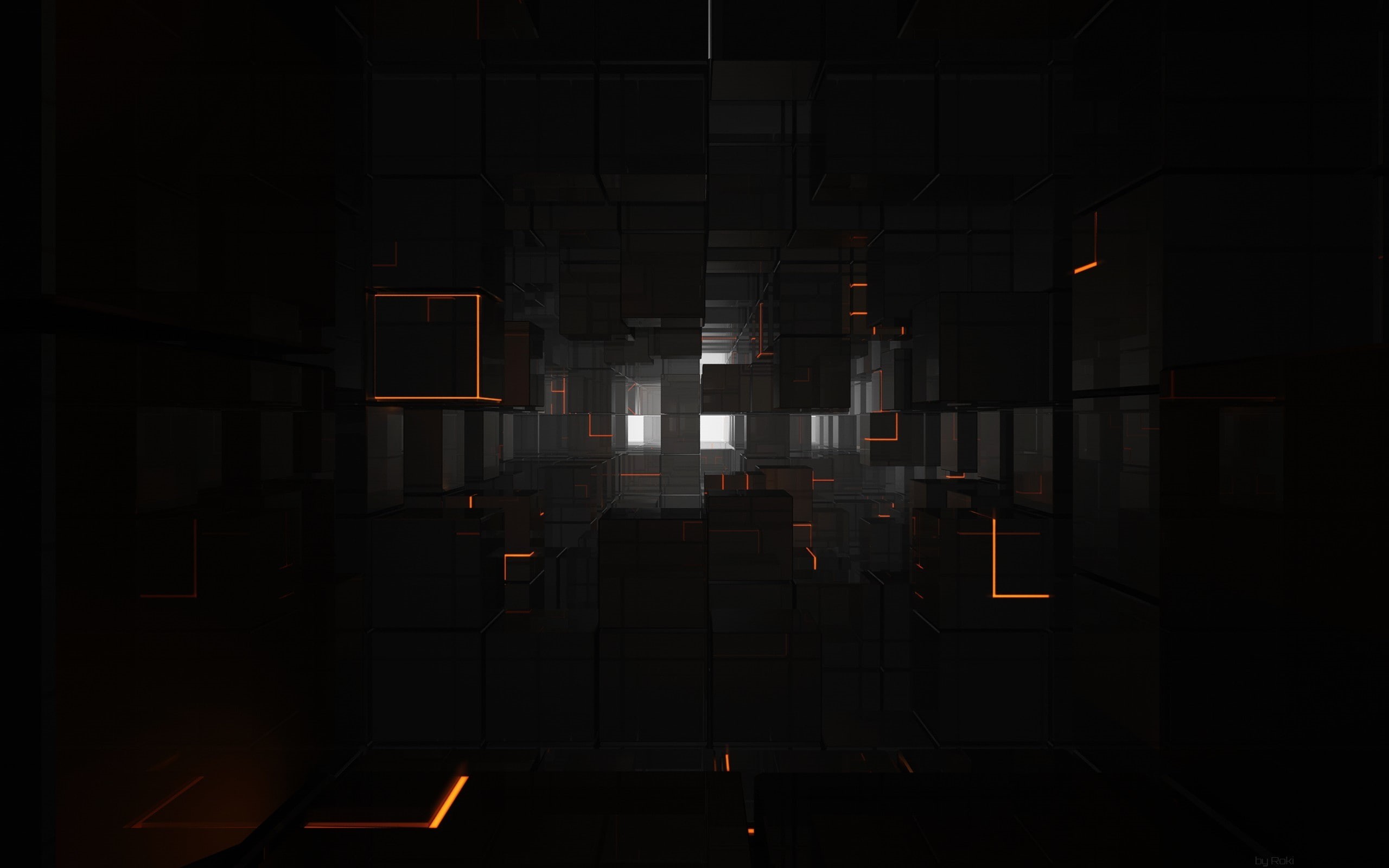 shiny, cube, simple, reflection, 2K, black, 3D, orange, white, minimalism, HD Wallpaper