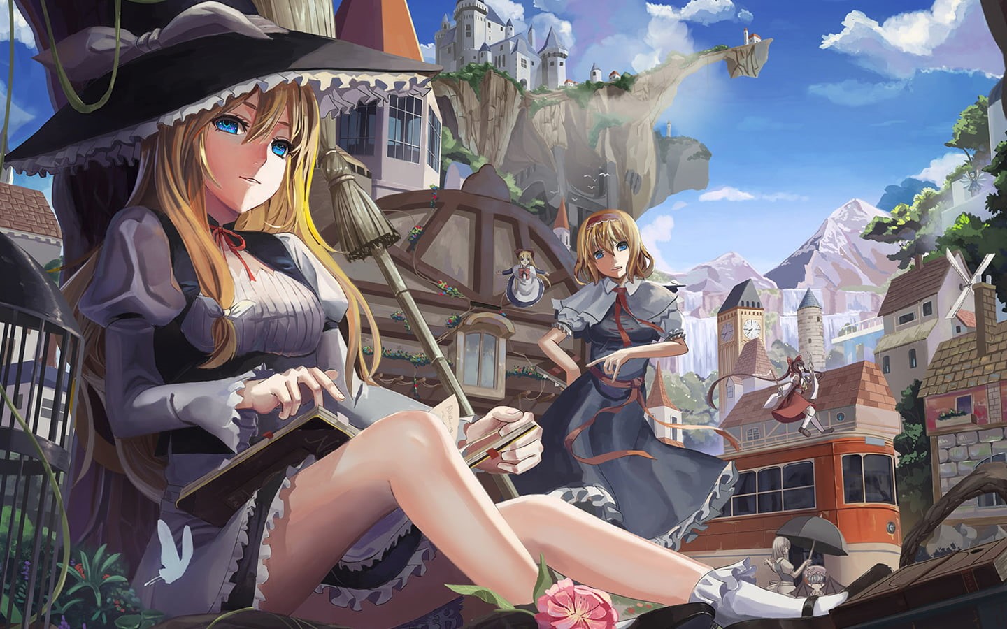 Touhou, women, built structure, city, anime girls, fashion, architecture, lifestyles, day, nature, representation, young women, Alice Margatroid, outdoors, HD Wallpaper