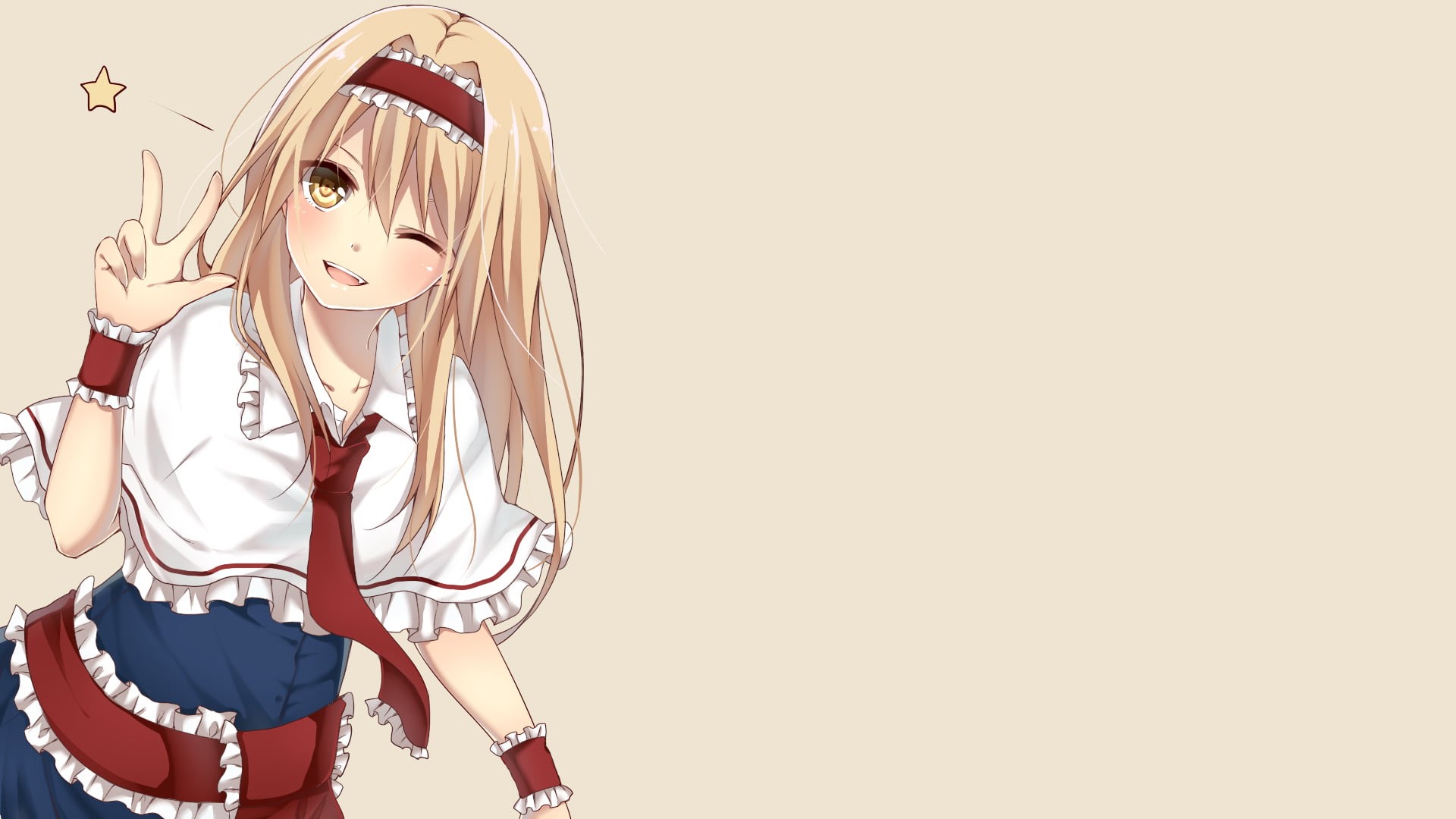 anime, one person, beauty, blond hair, beautiful woman, 1080P, Touhou, portrait, human representation, young adult, clothing, standing, anime girls, looking at camera, HD Wallpaper