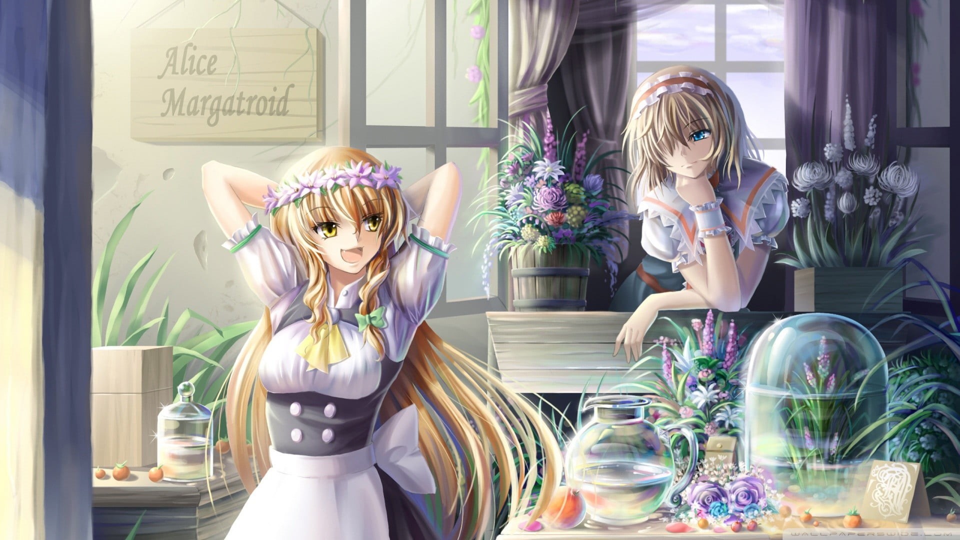 one person, yellow, table, blond hair, indoors, haired, character, art and craft, representation, Kirisame Marisa, reflection, glass - material, transparent, HD Wallpaper
