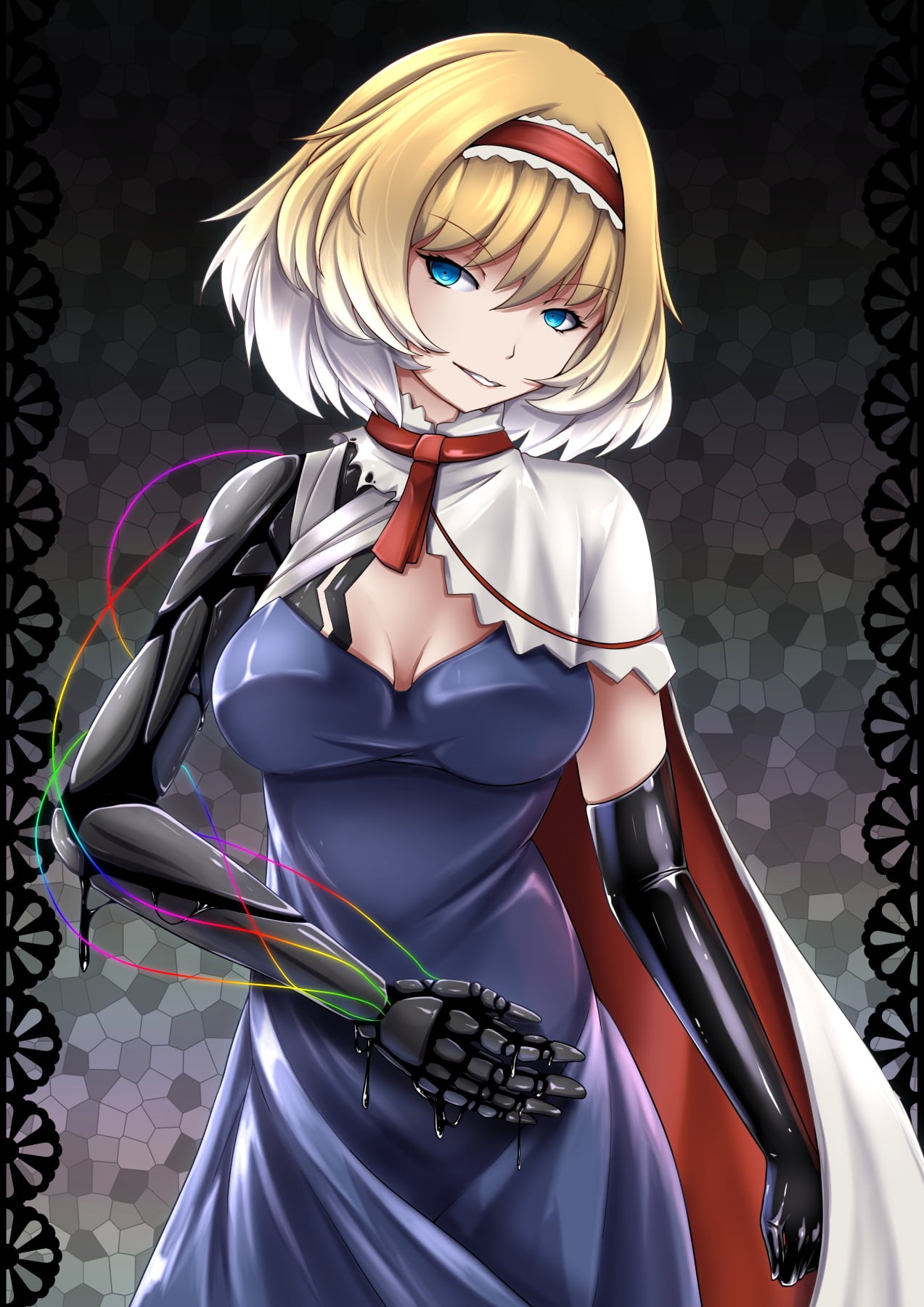 anime girls, clothing, beauty, females, young adult, hair, Touhou, beautiful woman, adult, blond hair, indoors, black background, Alice Margatroid, red, Phone HD Wallpaper