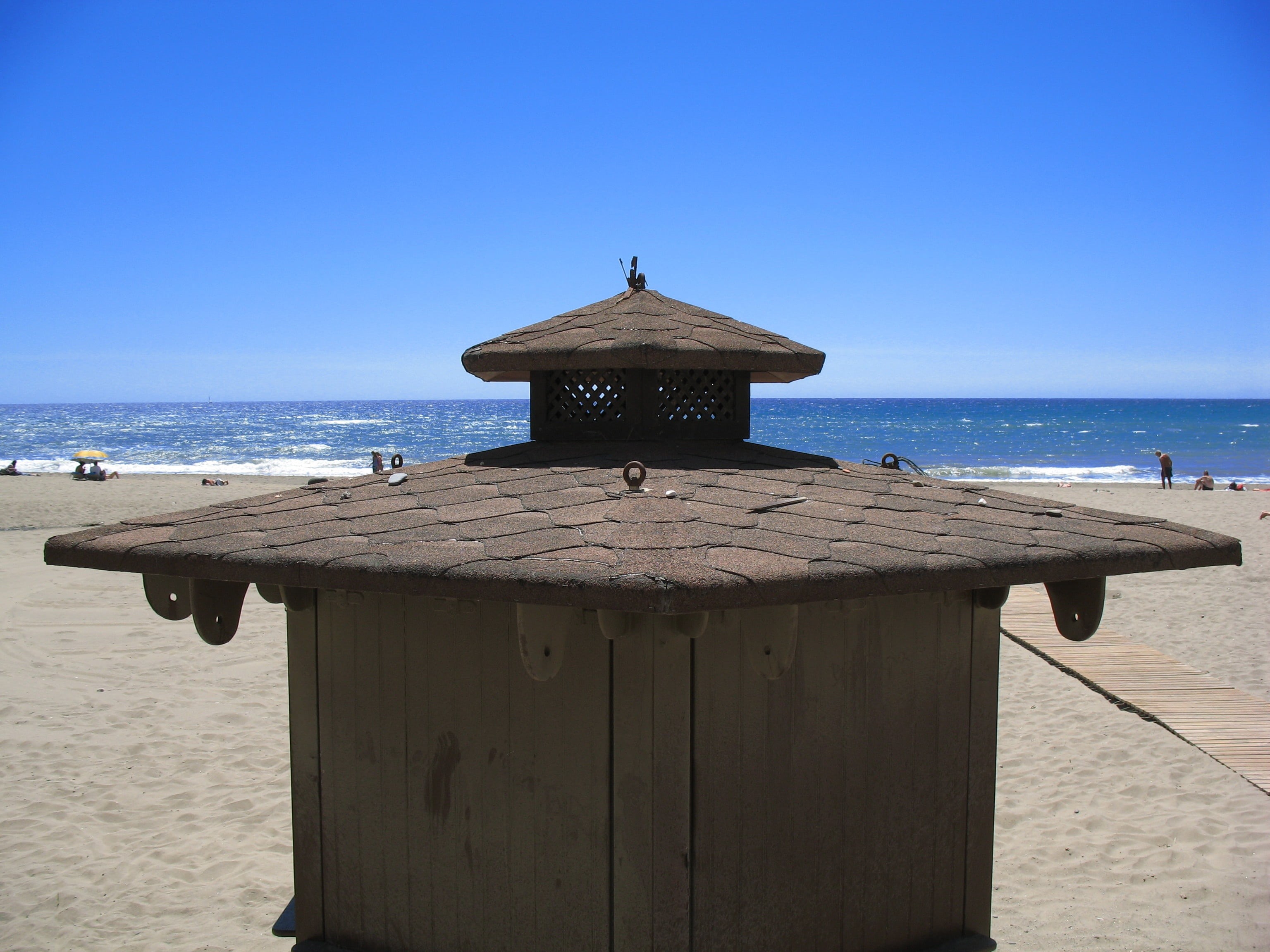 horizon, beach, horizon over water, scenics - nature, water, kiosk, clear sky, estepona, land, built structure, blue, architecture, no people, sky, day, HD Wallpaper