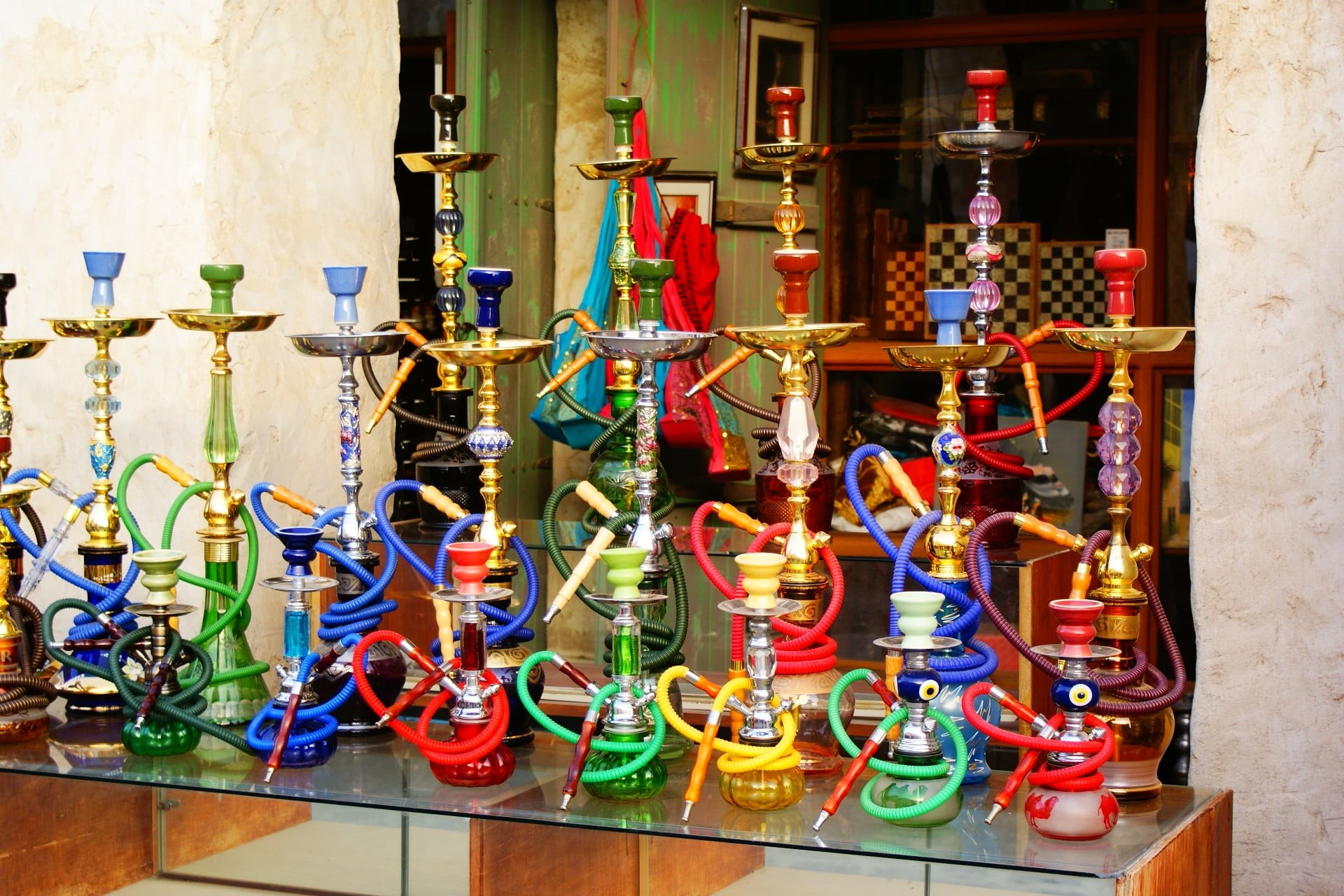 glass - material, smoke, collection, shisha, waterpipe, still life, creativity, no people, sale, color, hookah, tobacco, retail display, hookahs, arrangement, HD Wallpaper