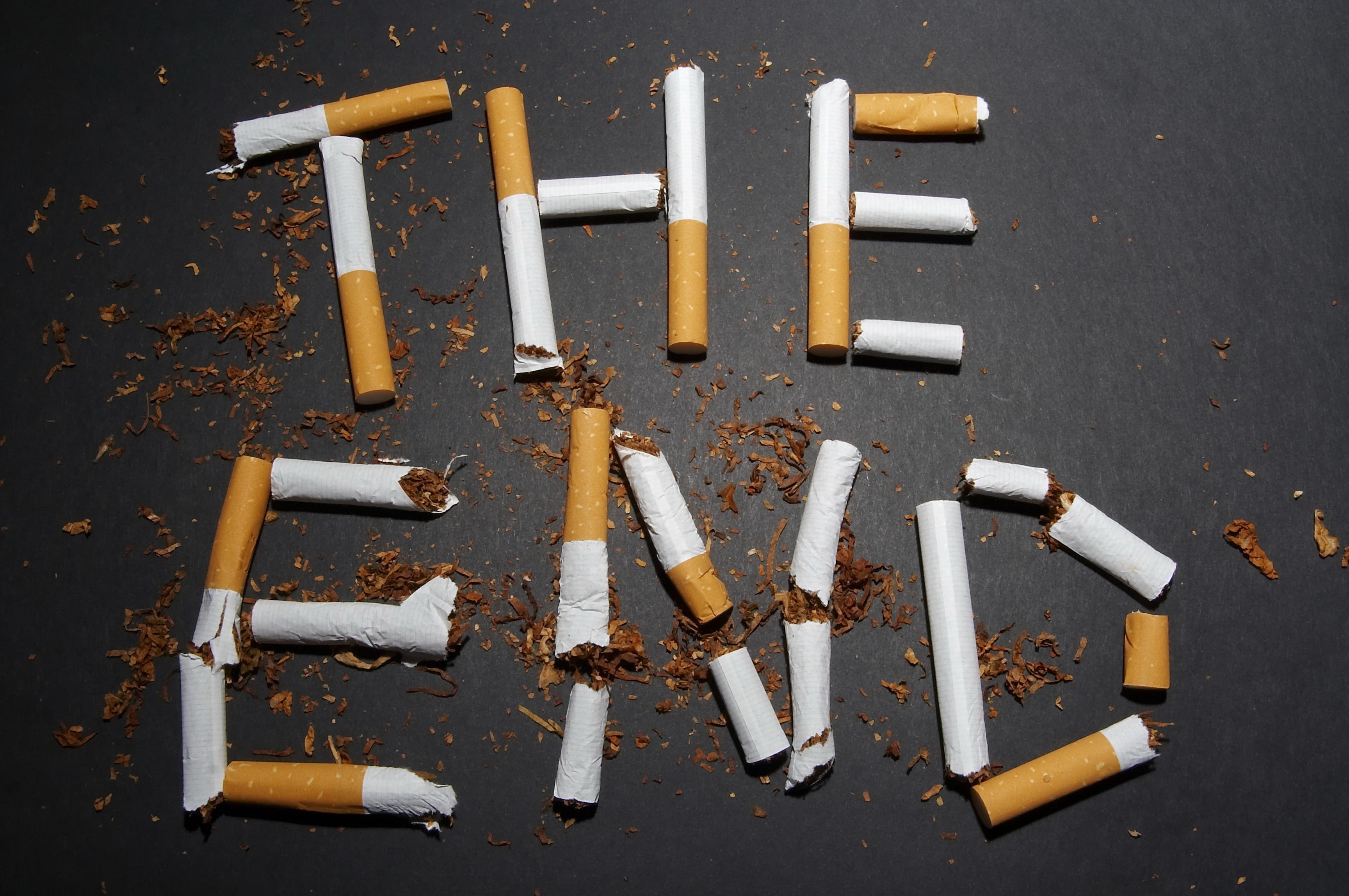 social issues, tobacco product, still life, risk, high angle view, cigarette, communication, directly above, cigarettes, close-up, indoors, The End, 2K, HD Wallpaper