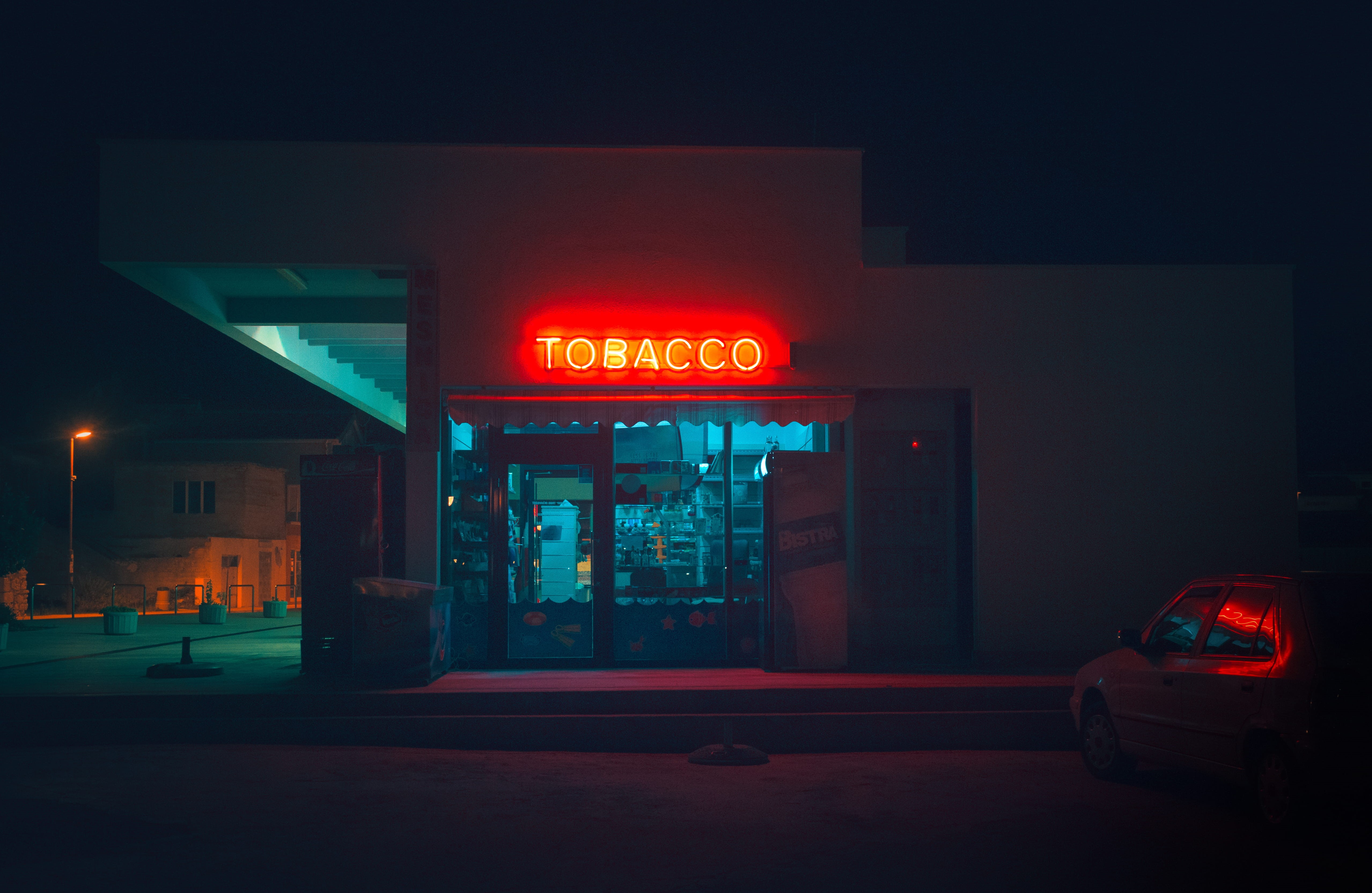 motor vehicle, croatia, no people, illuminated, land vehicle, text, 4K, transportation, mode of transportation, tribunj, street, tobacco, tribunj, sign, HD Wallpaper