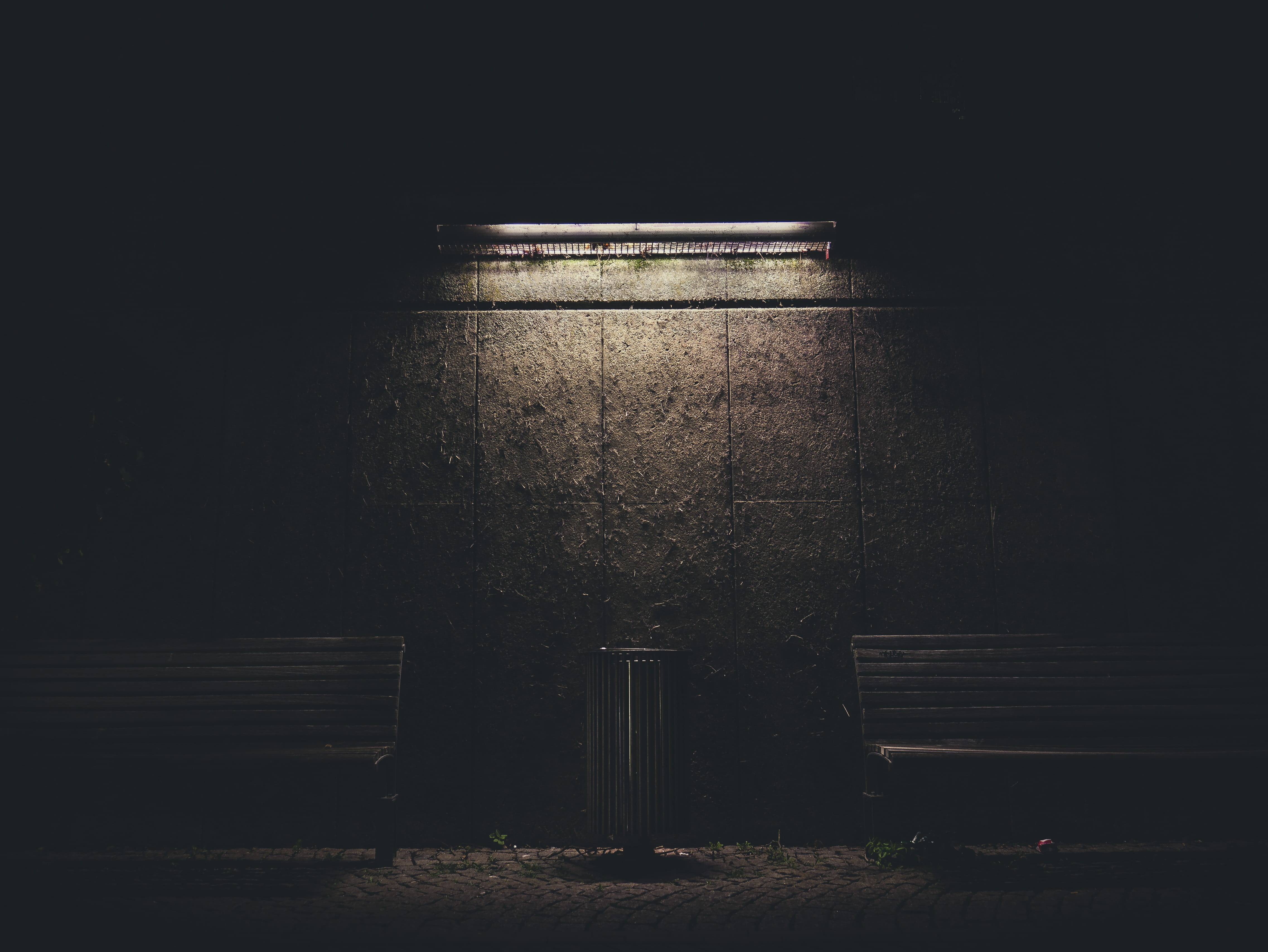 flourescent lamp, dark, night, dim, painted, lighting equipment, light, brown, illuminated, abandoned, wall - building feature, 4K, indoors, no people, HD Wallpaper