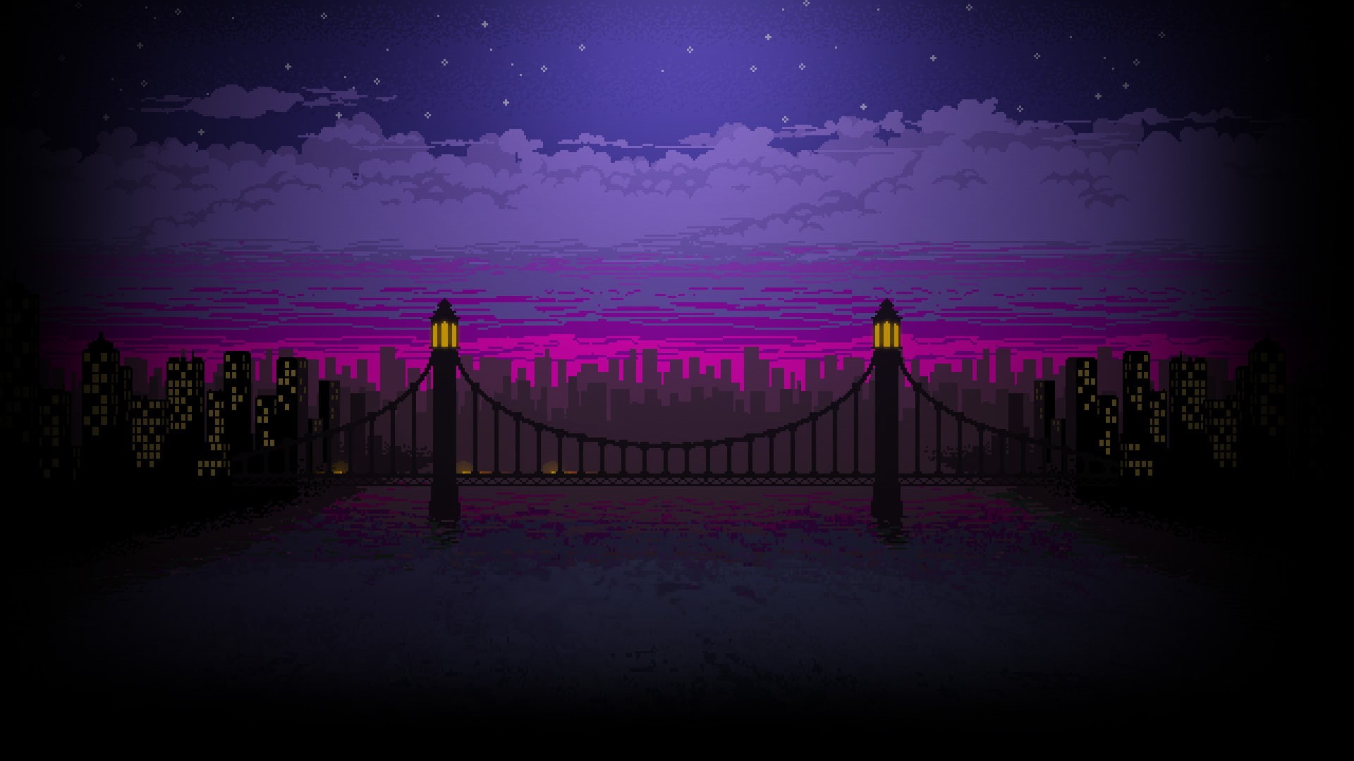 pixel art, bridge, 1080P, night, Punch Club, HD Wallpaper