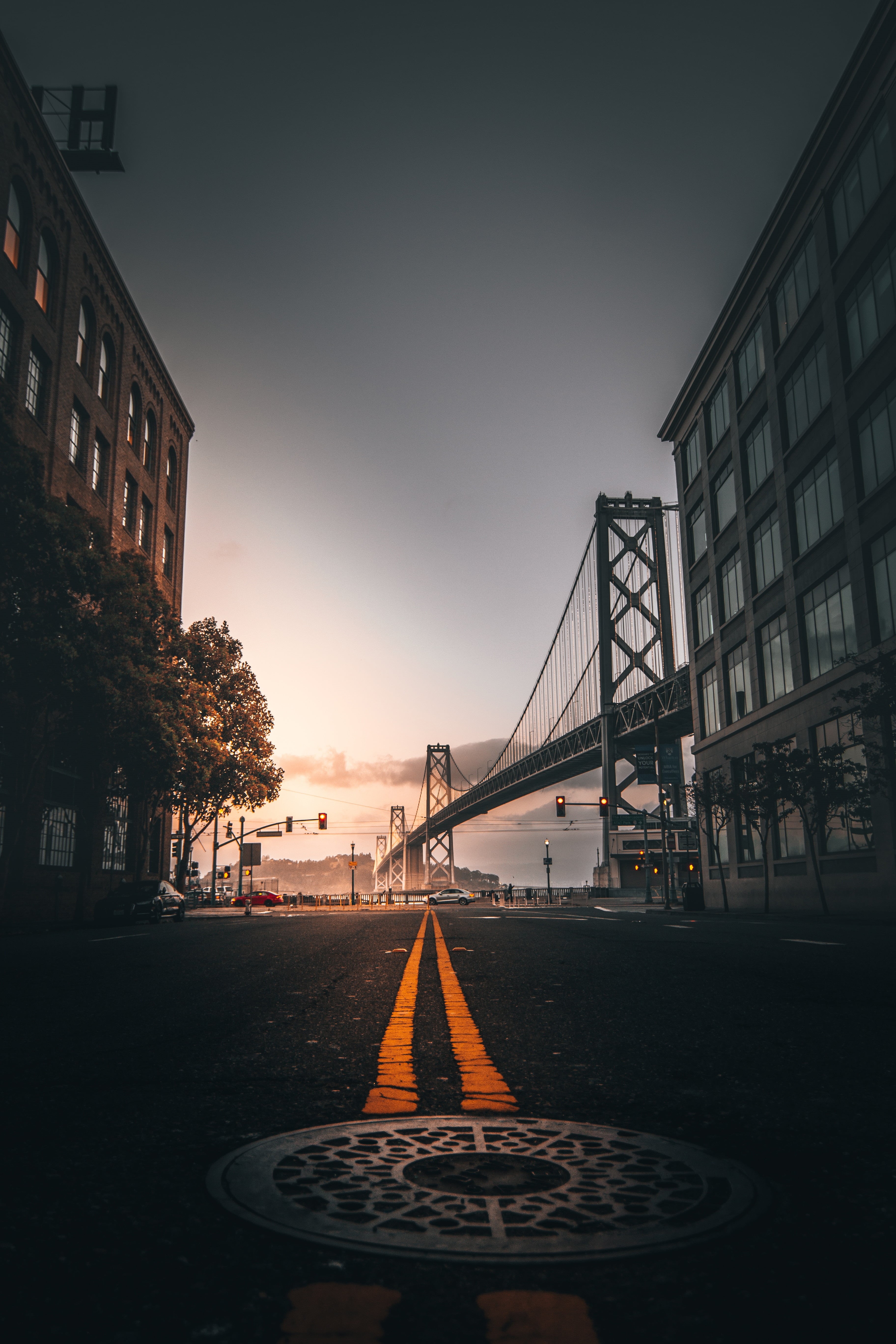 no People, illuminated, manhole, suspension Bridge, highway, brooklyn - New York, travel destinations, skyscraper, uSA, dusk, city, urban Scene, nature, Phone HD Wallpaper