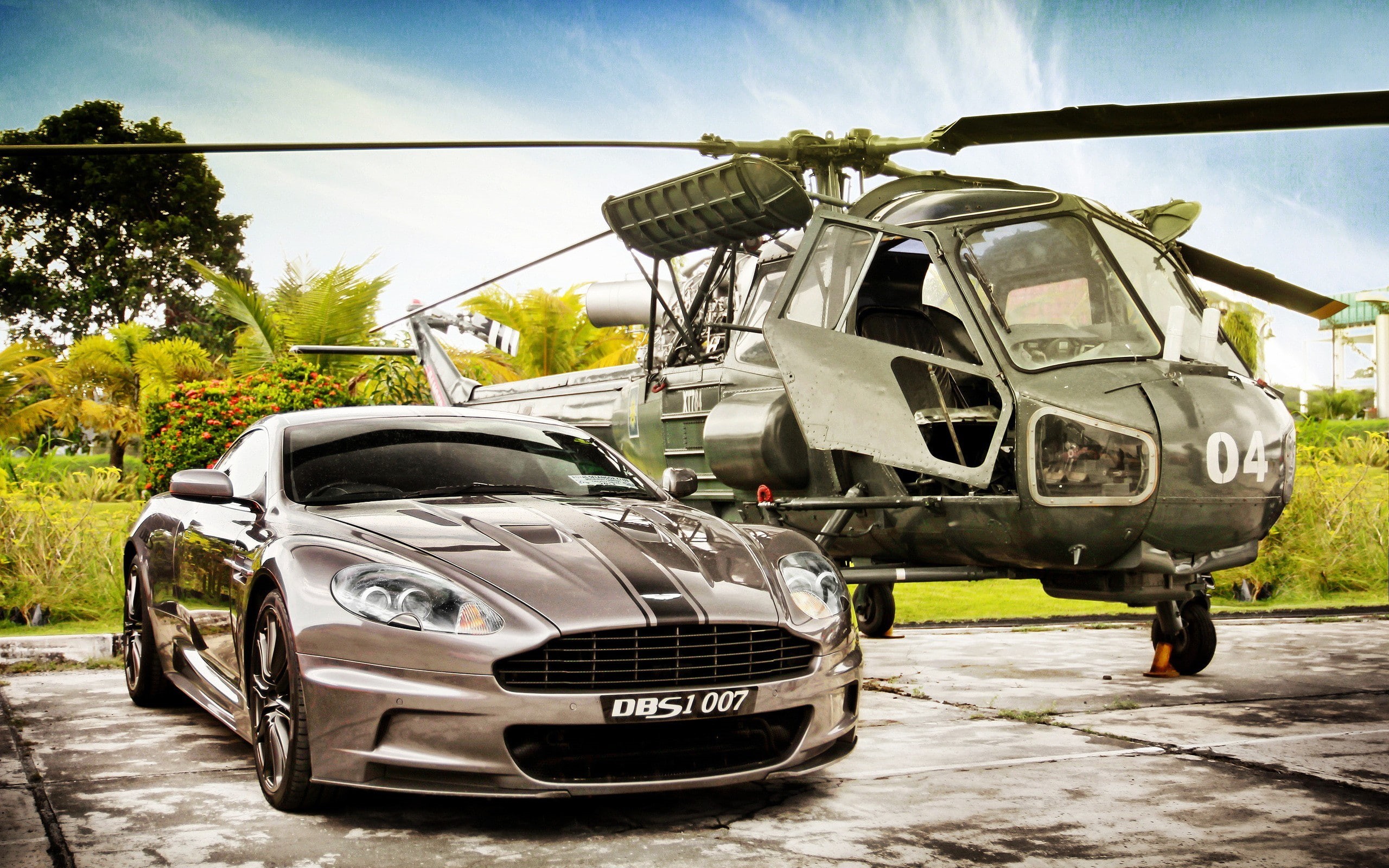 James Bond, 2K, road, car, motor vehicle, stationary, sunlight, no people, cloud - sky, plant, day, tree, mode of transportation, nature, transportation, HD Wallpaper