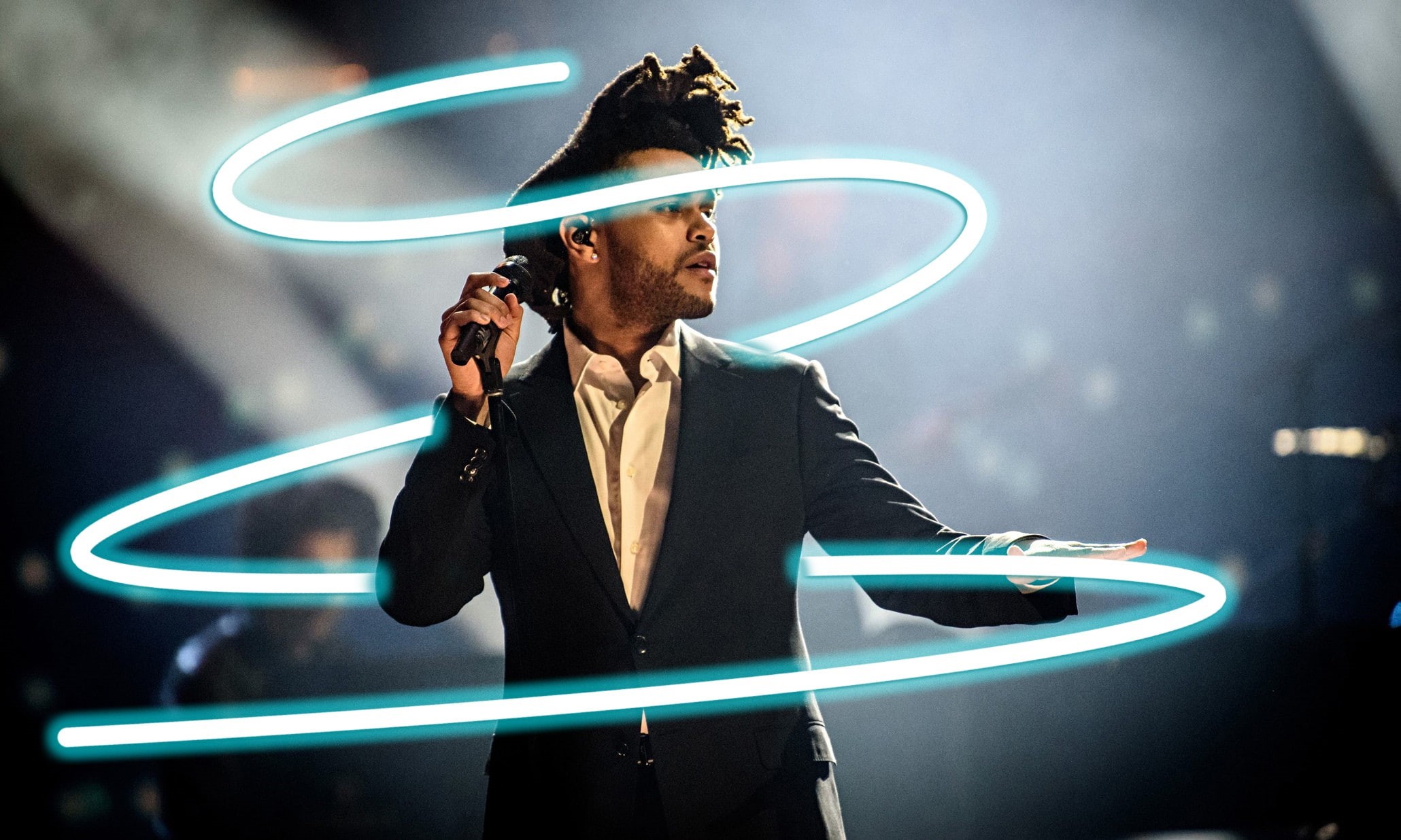 motion, real people, The Weeknd, clothing, males, suit, business, young adult, illuminated, 1080P, adult, night, young men, portrait, one person, stage, HD Wallpaper