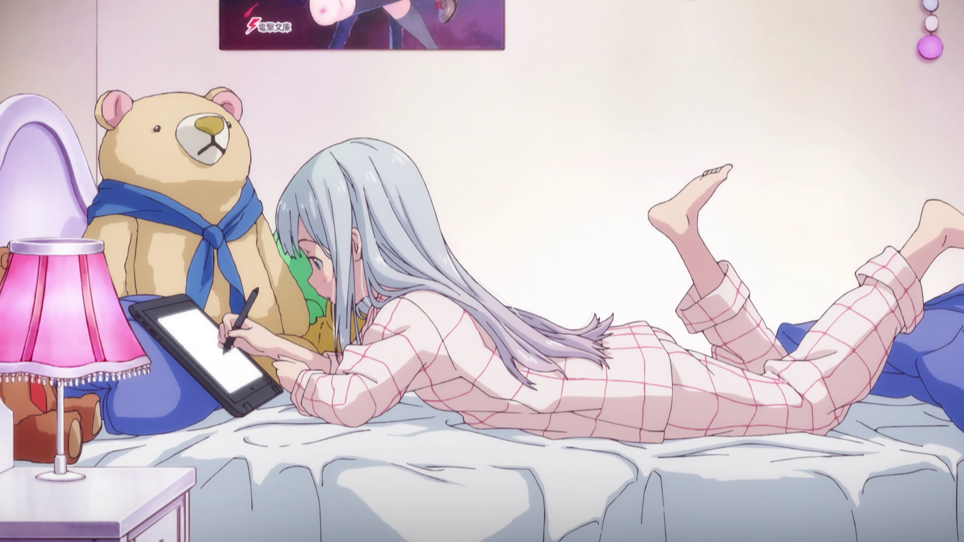 2K, choice, fashion, adult, pink color, Eromanga-sensei, shoe, lying on back, females, casual clothing, indoors, people, relaxation, representation, lying down, HD Wallpaper