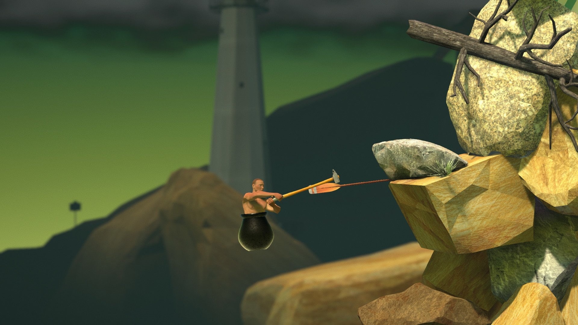 invertebrate, growth, Getting Over It with Bennett Foddy, real people, Video Game, focus on foreground, outdoors, animal, green color, plant part, one person, HD Wallpaper