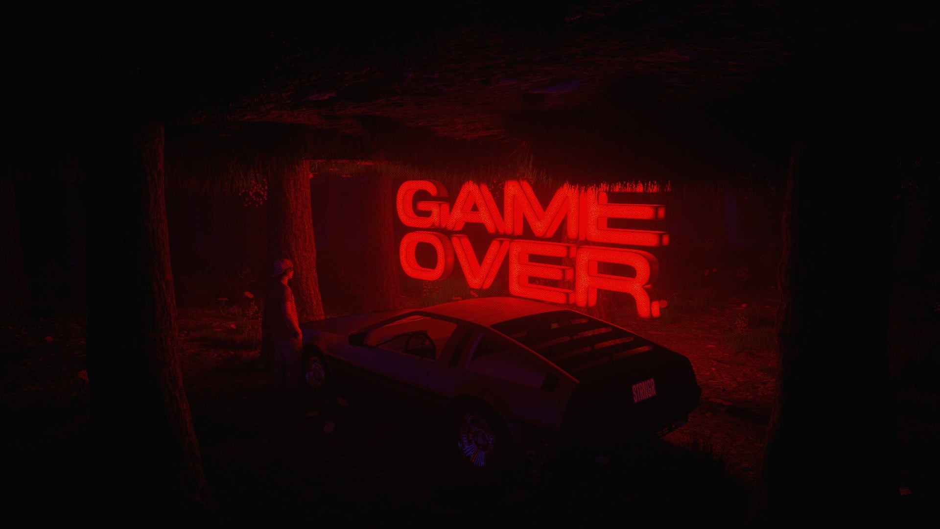 artwork, car, DeLorean, GAME OVER, Retrowave, vehicle, dark, 1080P, HD Wallpaper