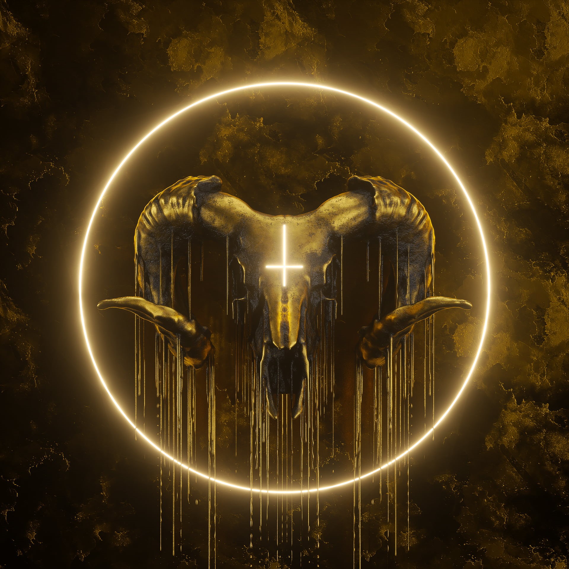 skull, artwork, digital, 1080P, billelis, 3D, cult, gold, Phone HD Wallpaper