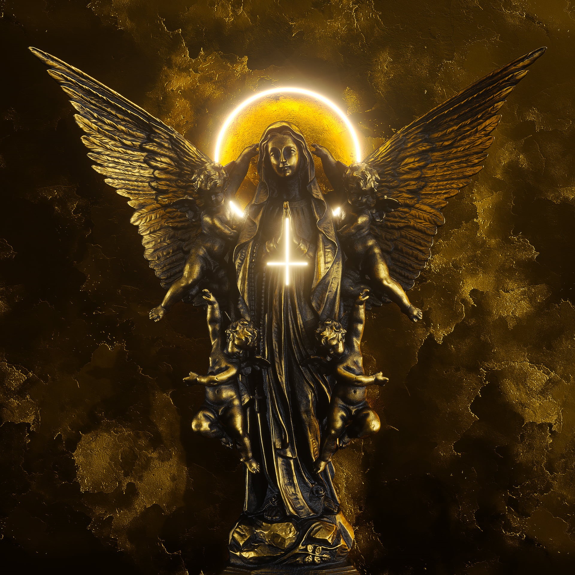 skull, artwork, digital, billelis, 3D, gold, 1080P, cult, Phone HD Wallpaper