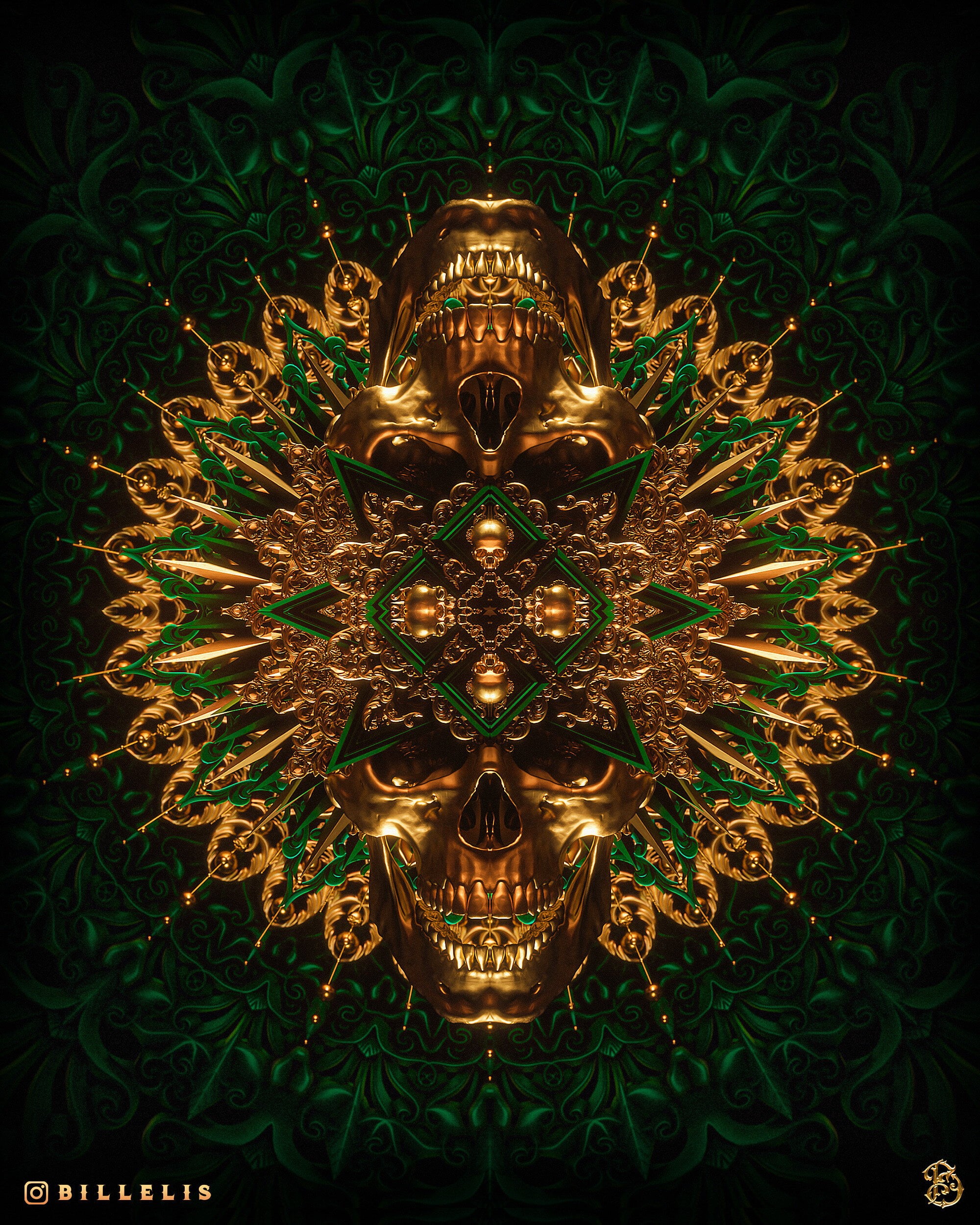 religion, skull, gold, dark, death, billelis, 1080P, Phone HD Wallpaper