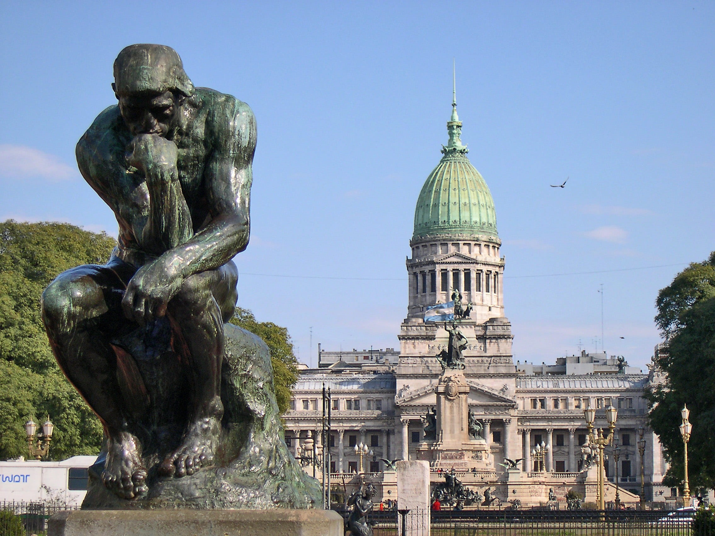 Thinker, architecture, tourism, travel Destinations, Argentina, 1080P, male likeness, aires, the past, outdoors, sculpture, government, travel, Buenos Aires, HD Wallpaper