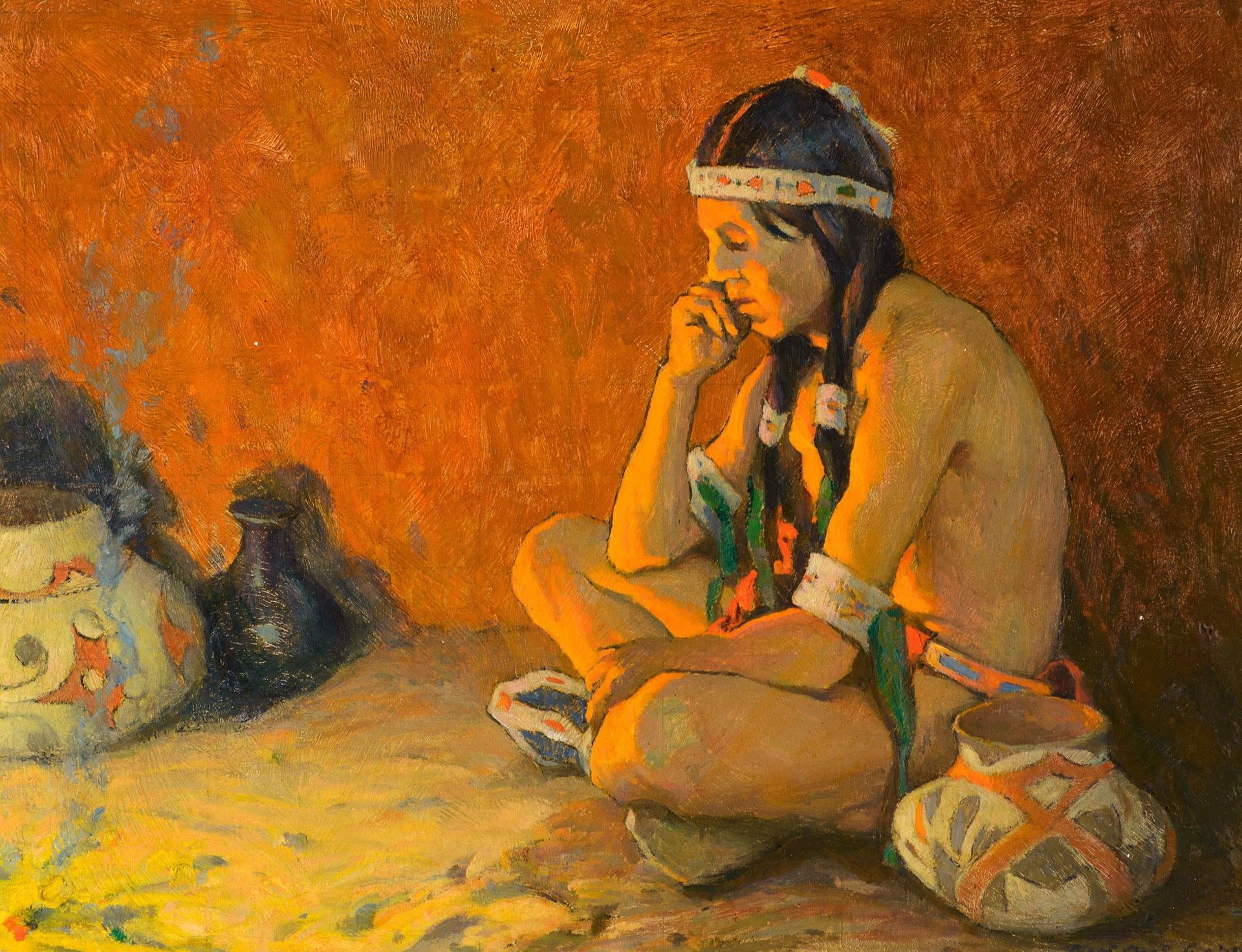 1080P, The Thinker, thoughtful Indian, containers, Eanger Irving Couse, HD Wallpaper