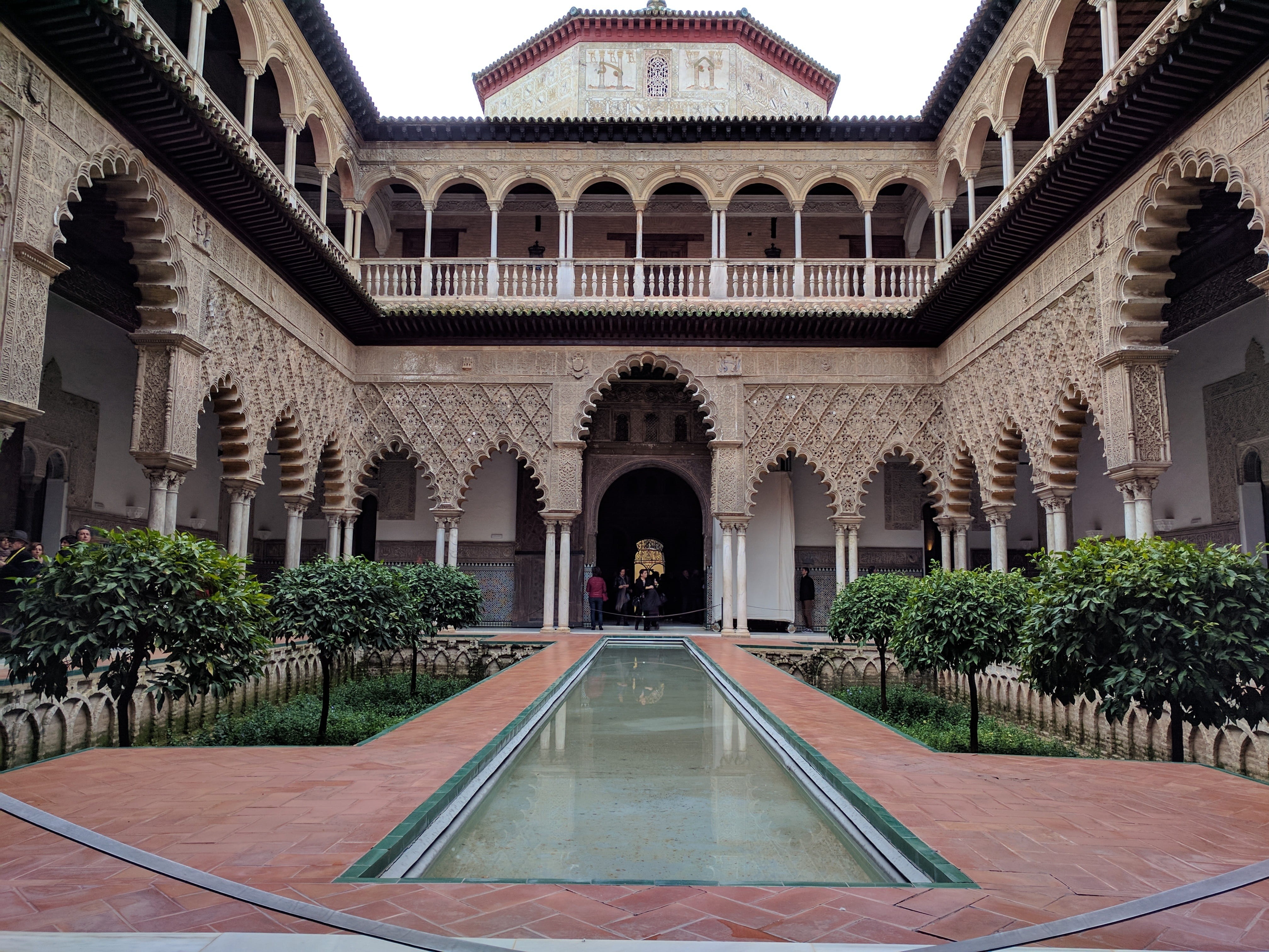built structure, architecture, outdoors, entrance, incidental people, arch, alcazar, the past, travel destinations, history, 4K, direction, tree, day, HD Wallpaper