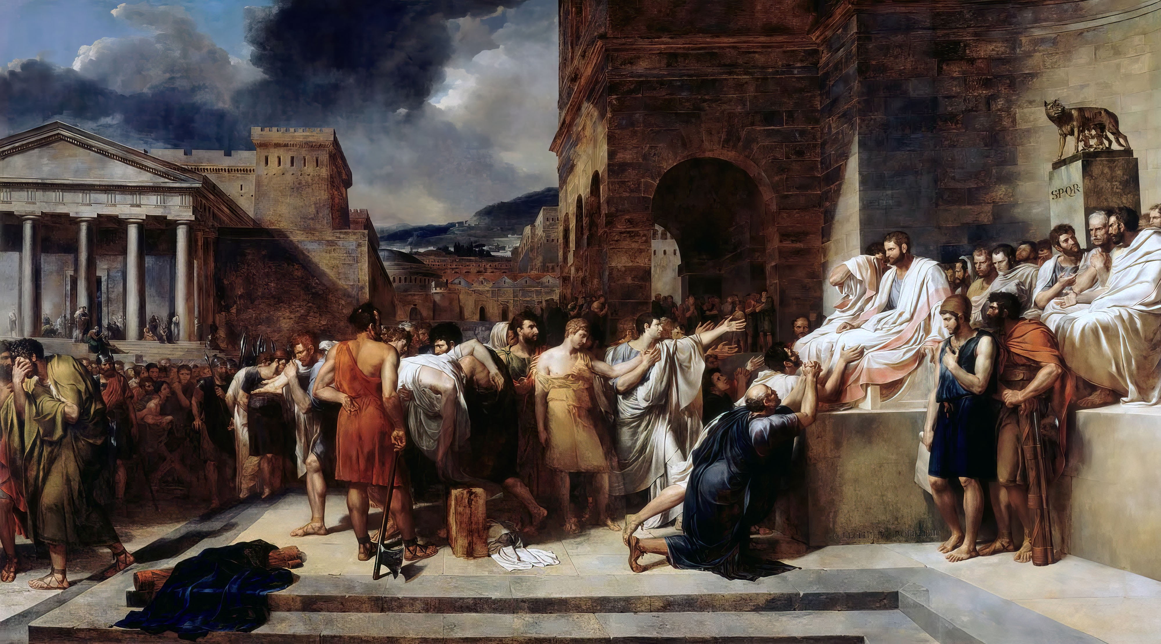 4K, classic art, Rome, Roman history, Brutus condemning his sons to death, Guillaume Guillon-Lethière, painting, HD Wallpaper
