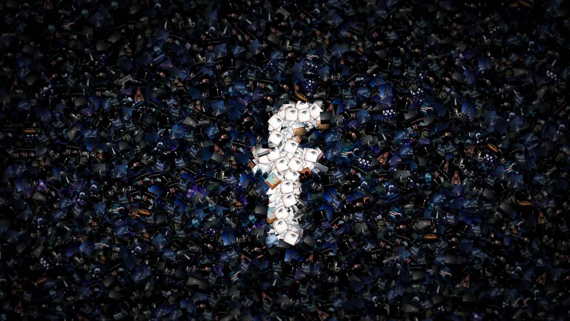 cross, Facebook, stone, logo, nature, high angle view, large group of objects, religion, full frame, mosaic, 1080P, still life, outdoors, road, HD Wallpaper