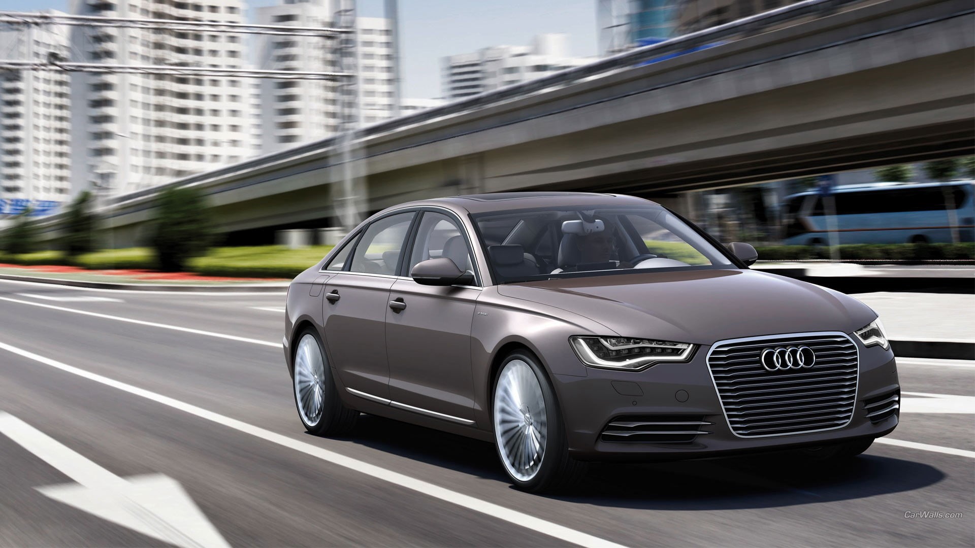 motion, audi, silver colored, land vehicle, street, building, outdoors, no people, sedan, motor vehicle, office building exterior, mode of transportation, HD Wallpaper