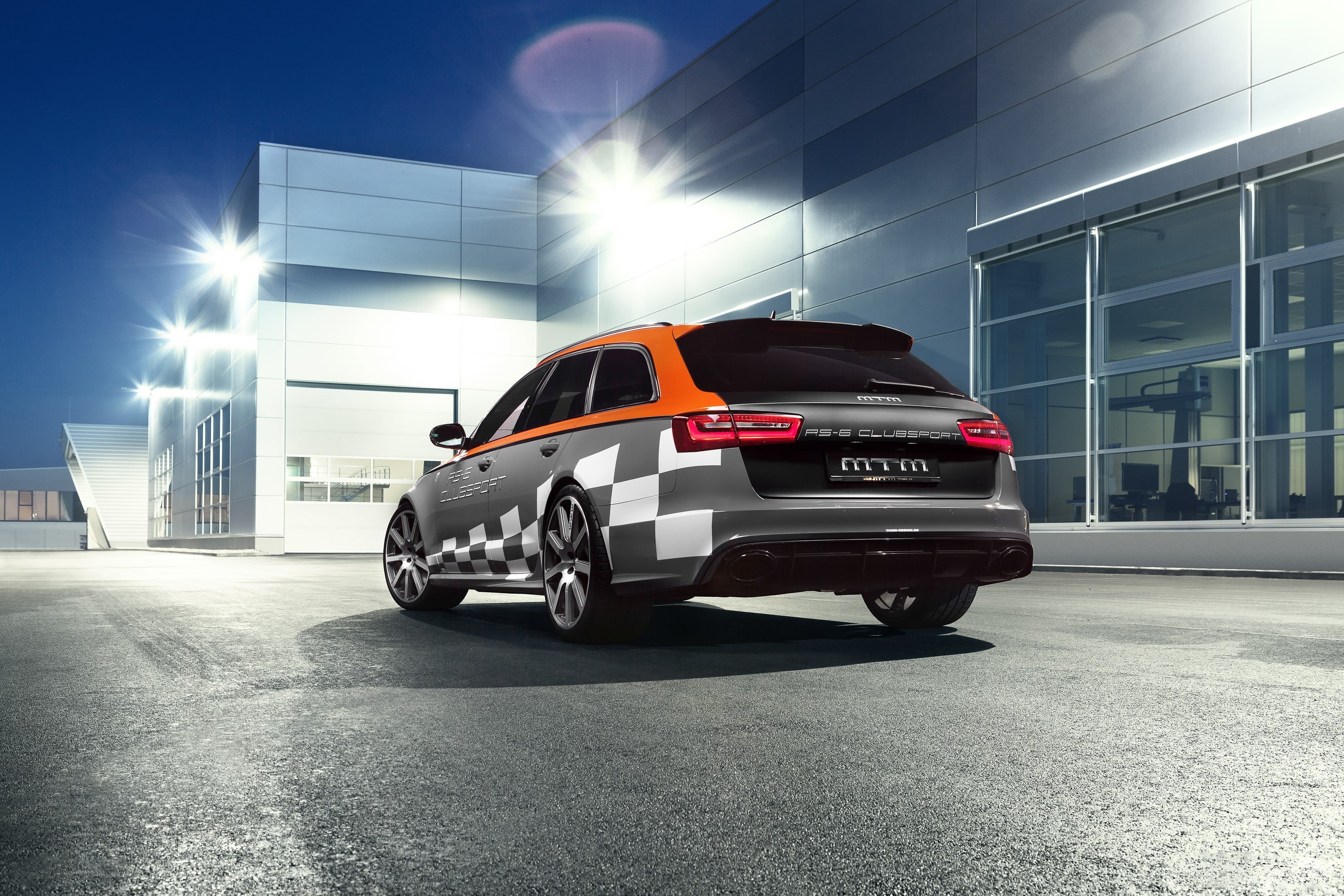 on the move, combi, no people, architecture, vehicle, 2K, land vehicle, Audi RS6 Avant, rear view, illuminated, Audi, outdoors, lens flare, car, lights, HD Wallpaper
