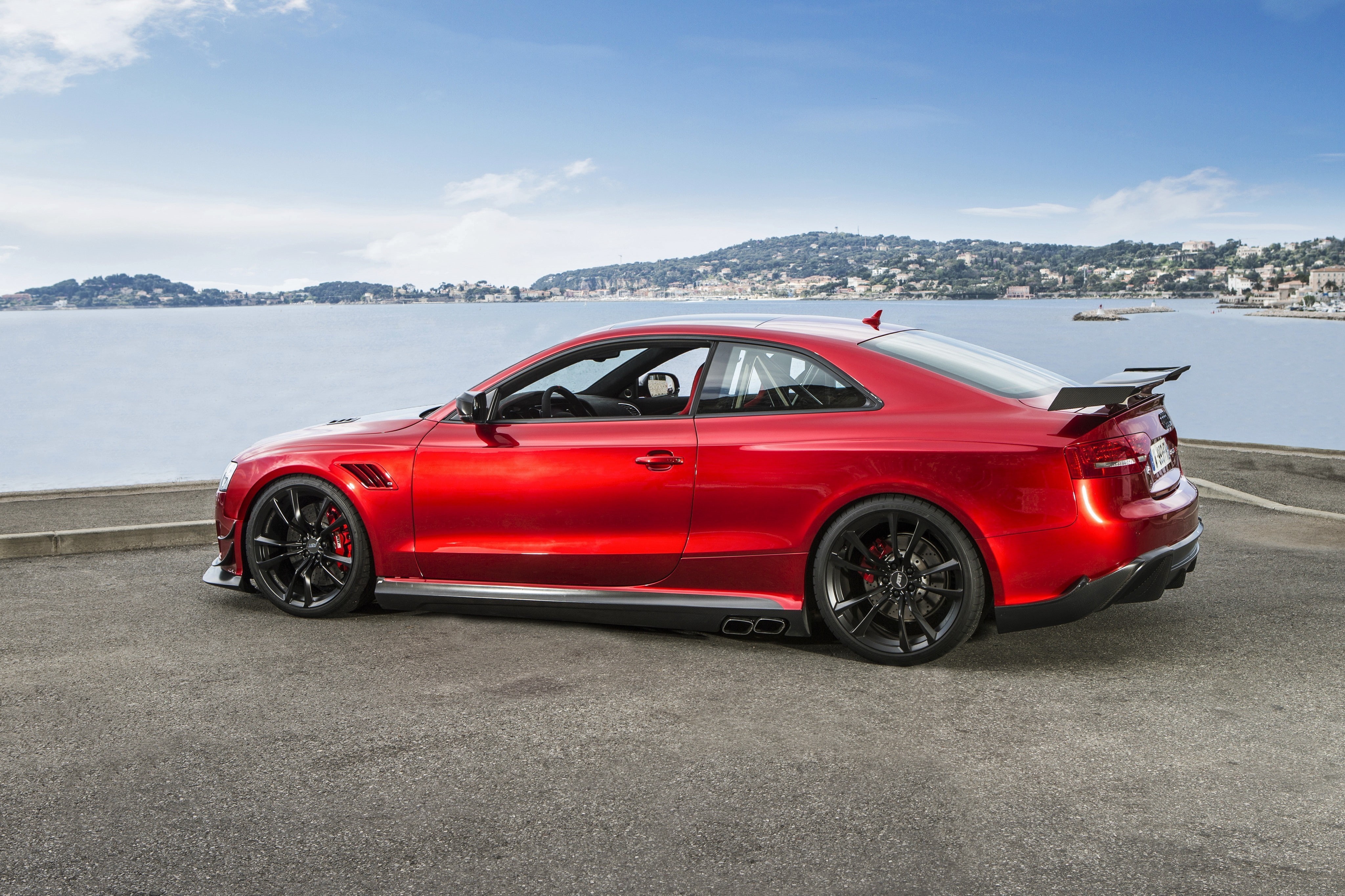 mode of transportation, day, cloud - sky, car, stationary, scenics - nature, no people, 4K, sky, outdoors, red, motor vehicle, mountain, nature, Audi RS5, HD Wallpaper