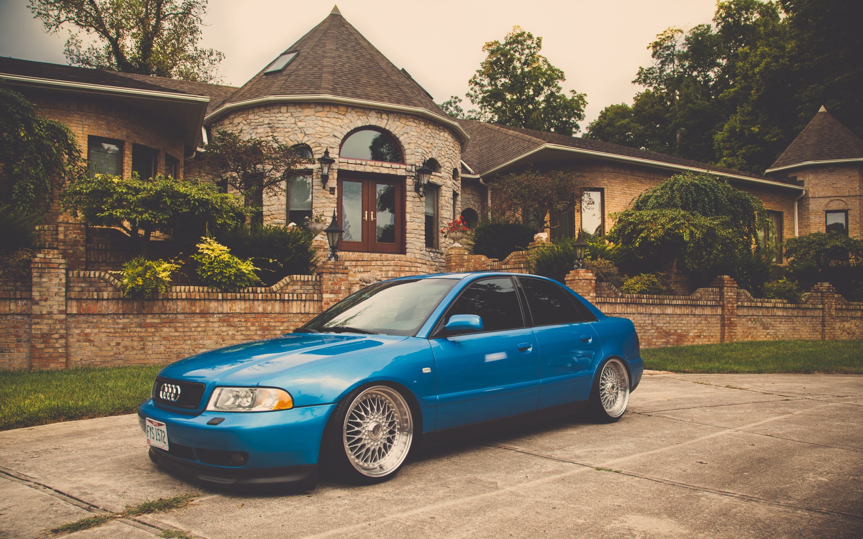 Audi, 2K, b, blue, B5, stance, A4, Tuning, HD Wallpaper