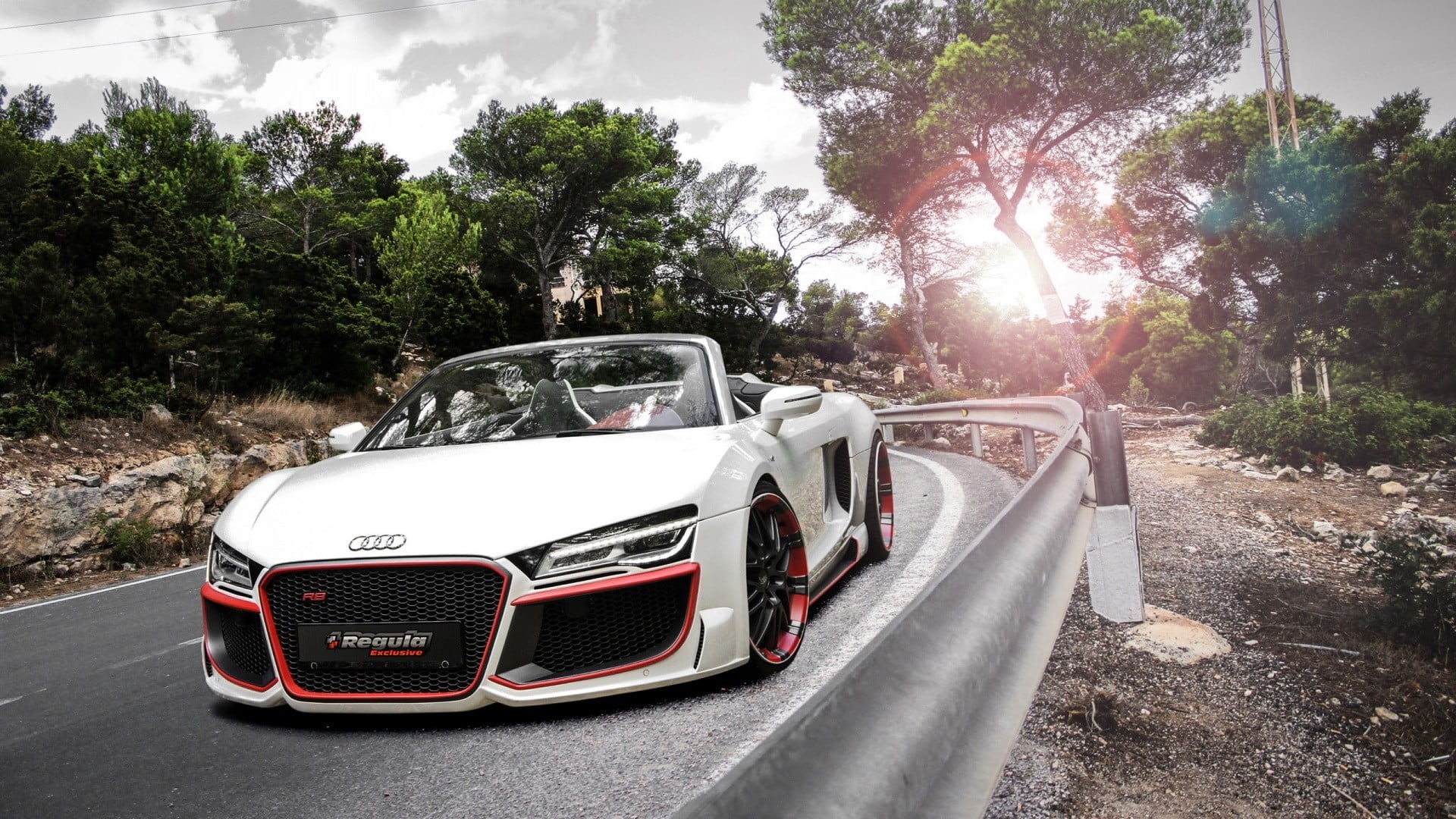 road, outdoors, motion, day, road trip, mode of transportation, vehicle, white, tree, 1080P, city, car, Audi, white cars, convertible, red, growth, coupe, HD Wallpaper