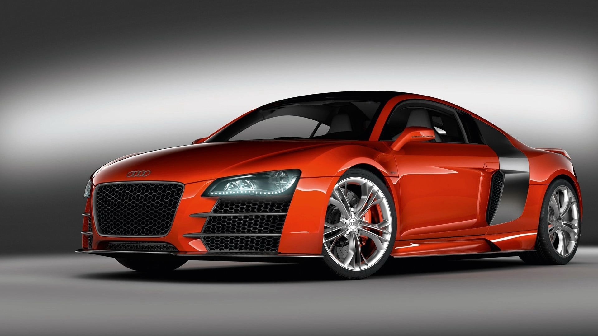 chrome, reliability, Audi, land vehicle, red cars, red, front view, luxury, racecar, metal, mode of transportation, car, indoors, studio shot, silver colored, HD Wallpaper