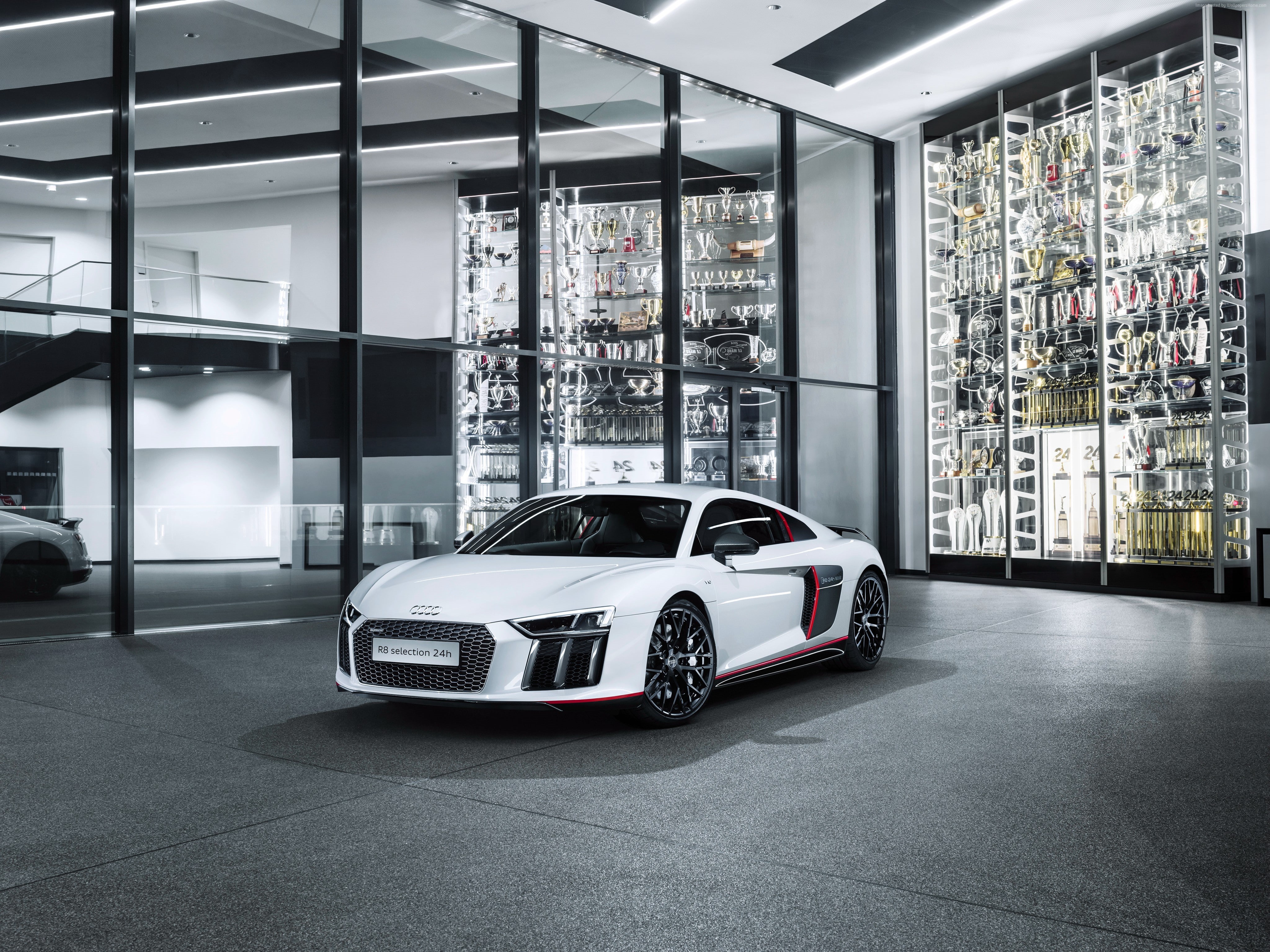white, supercar, Audi R8 V10 Plus " selection 24h", electric cars, 4K, HD Wallpaper